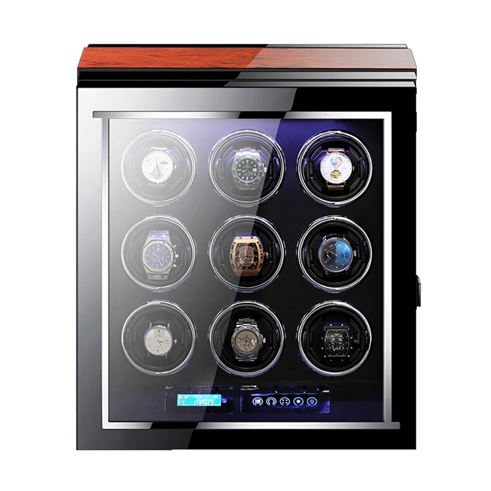 CGCSYZ Watch Winder for 9 Automatic Watches LCD Touch Screen Display with Remote Control Adjustable Watch Pillows Built-in LED Light