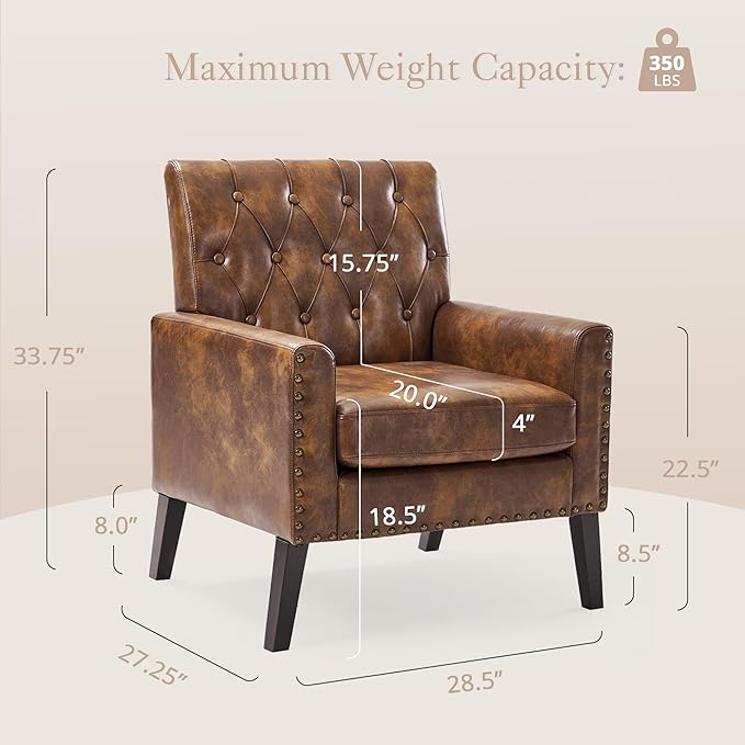 Sillón Tapizado en Piel Sintética 72 cm, Marrón miniatura 2