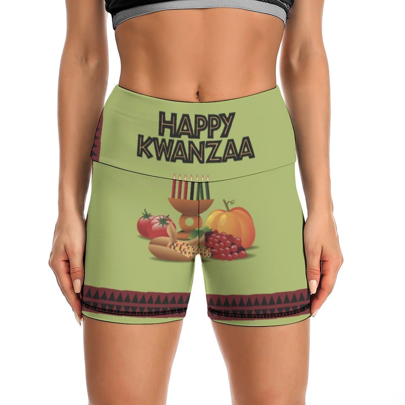 JYYAU Happy Kwanzaa African American Heritage Festival High Waist Yoga Shorts for Women Athletic Shorts Leggings Running Pants Black