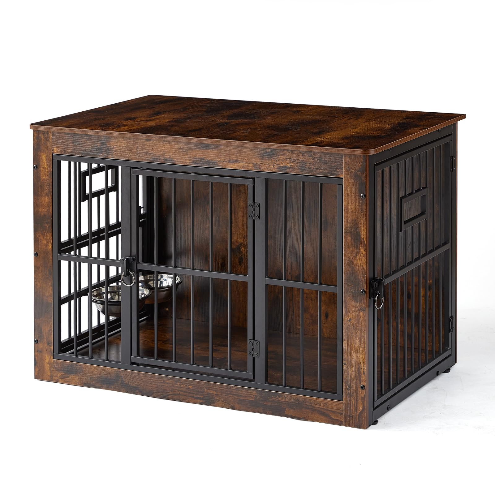 Gardner Pet 99cm Jaula para Perros, Jaula Perro Grande Mueble, con 3 Aberturas Superiores para Alimentación en Jaula para Perros de Madera, 3 Puertas, 99x65x69cm, Marrón