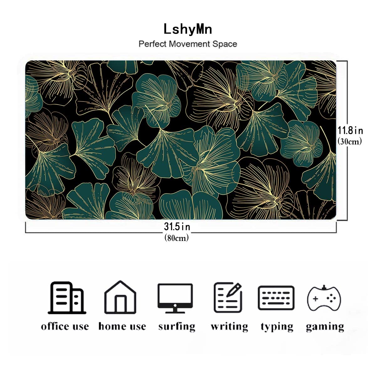 Ginkgo liść gamingowa podkładka pod mysz 80 x 30 x 0,30 cm antypoślizgowa klawiatura komputerowa podkładka pod laptopa do domowego biura gamingowego stołu warsztatowego BDZZMN2