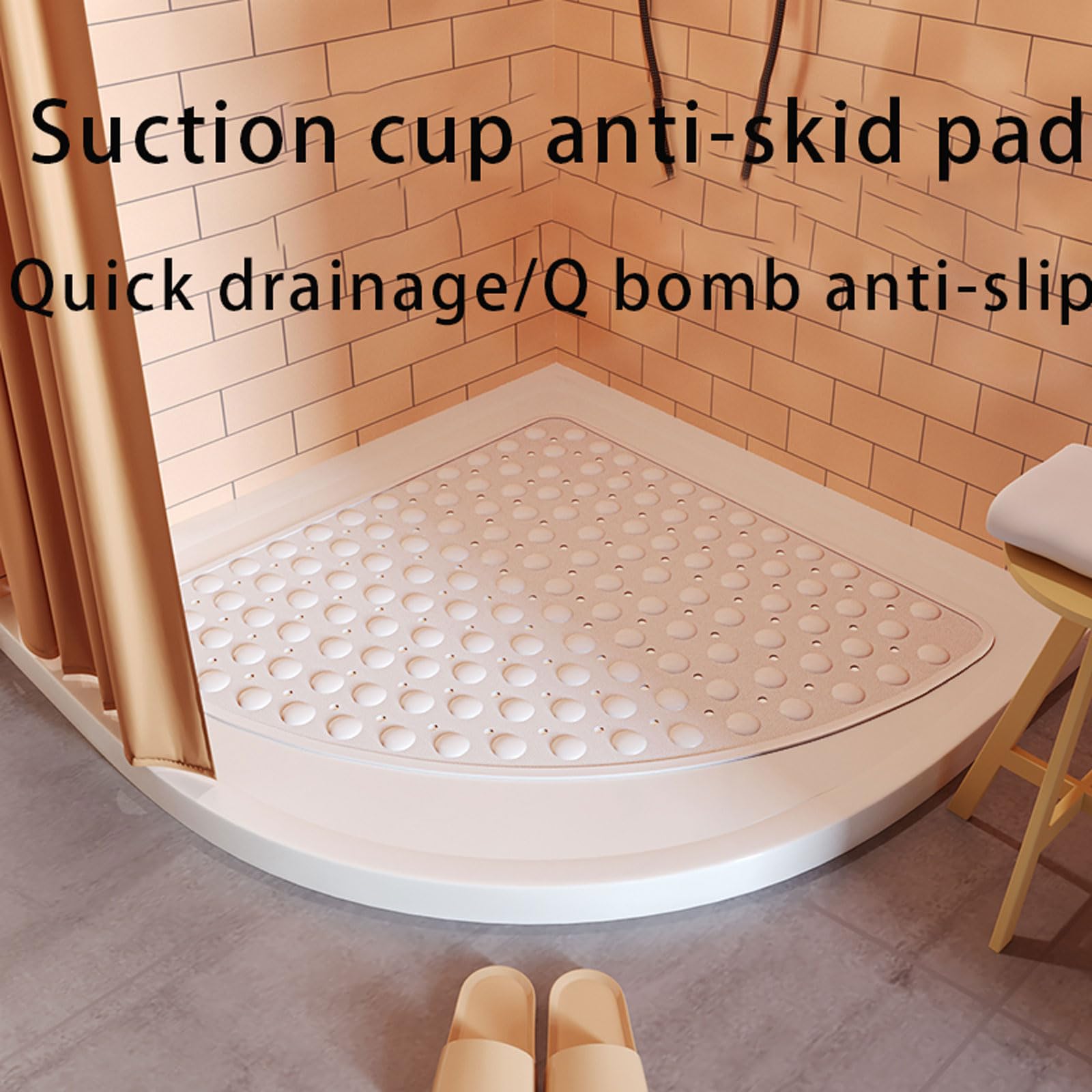 tappetino da bagno, Tappetino da doccia con ventose, presa a antiscivolo(White,Length 54CM*width 54CM)