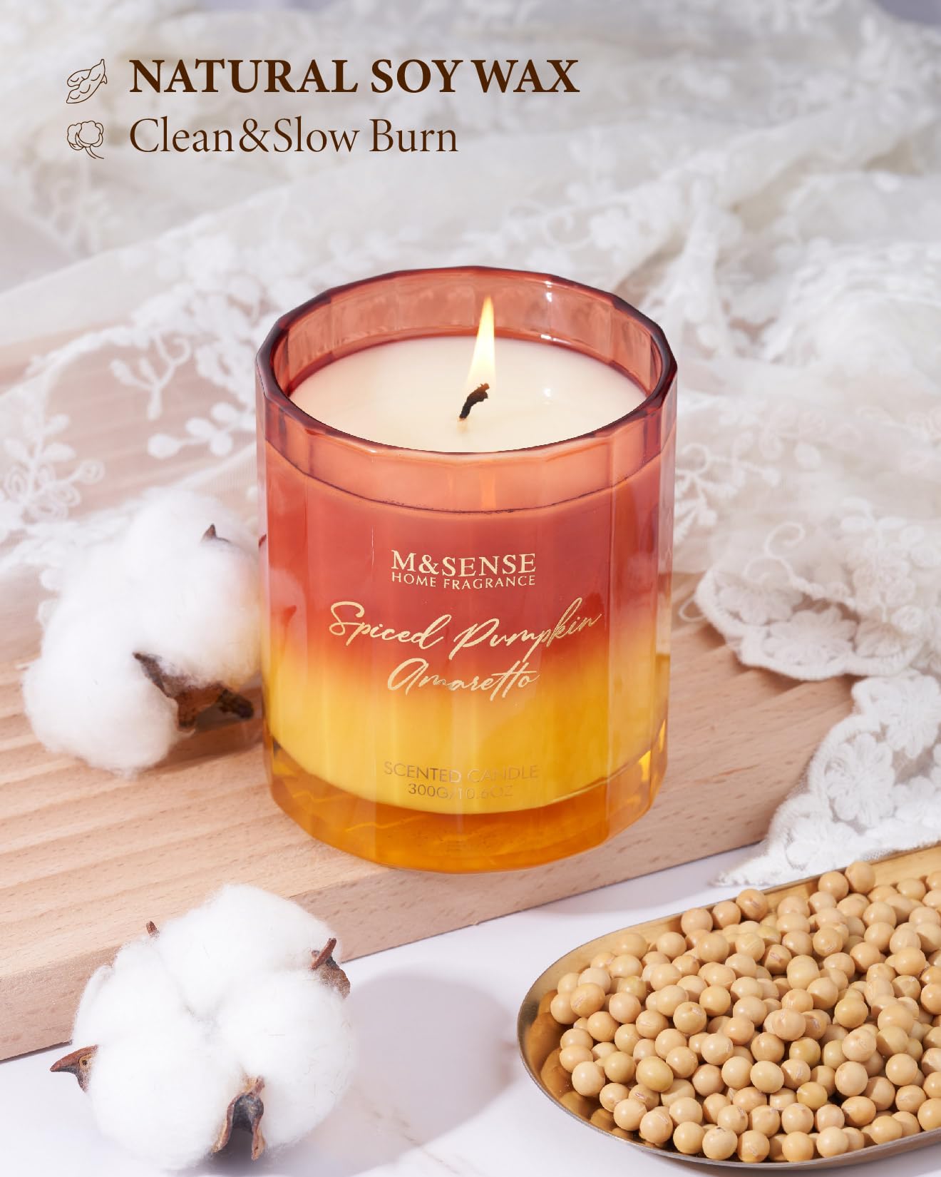 M&SENSE Candele profumate di soia alla zucca speziata, naturali e non tossiche, candele autunnali 300 g 60 ore a lunga durata a combustione lenta, regalo donna compleanno, decorazioni per la casa
