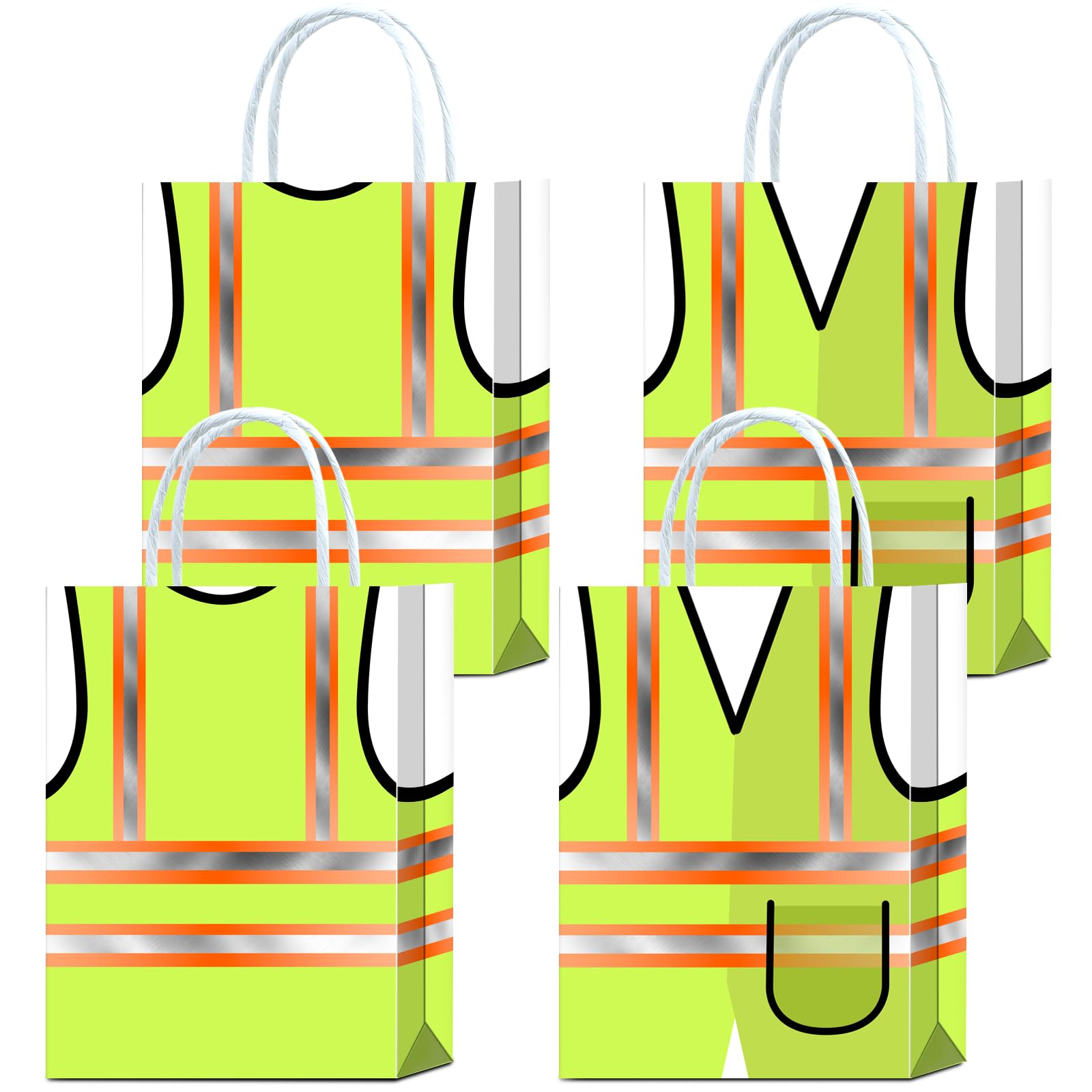 Photo 1 of 16 Pieces Construction Work Vest Birthday Gift Bags,Reflective Safety Vest Goodie Snacks Treat Candy Favors Bags with Handles for Construction Theme Birthday Party Decorations
