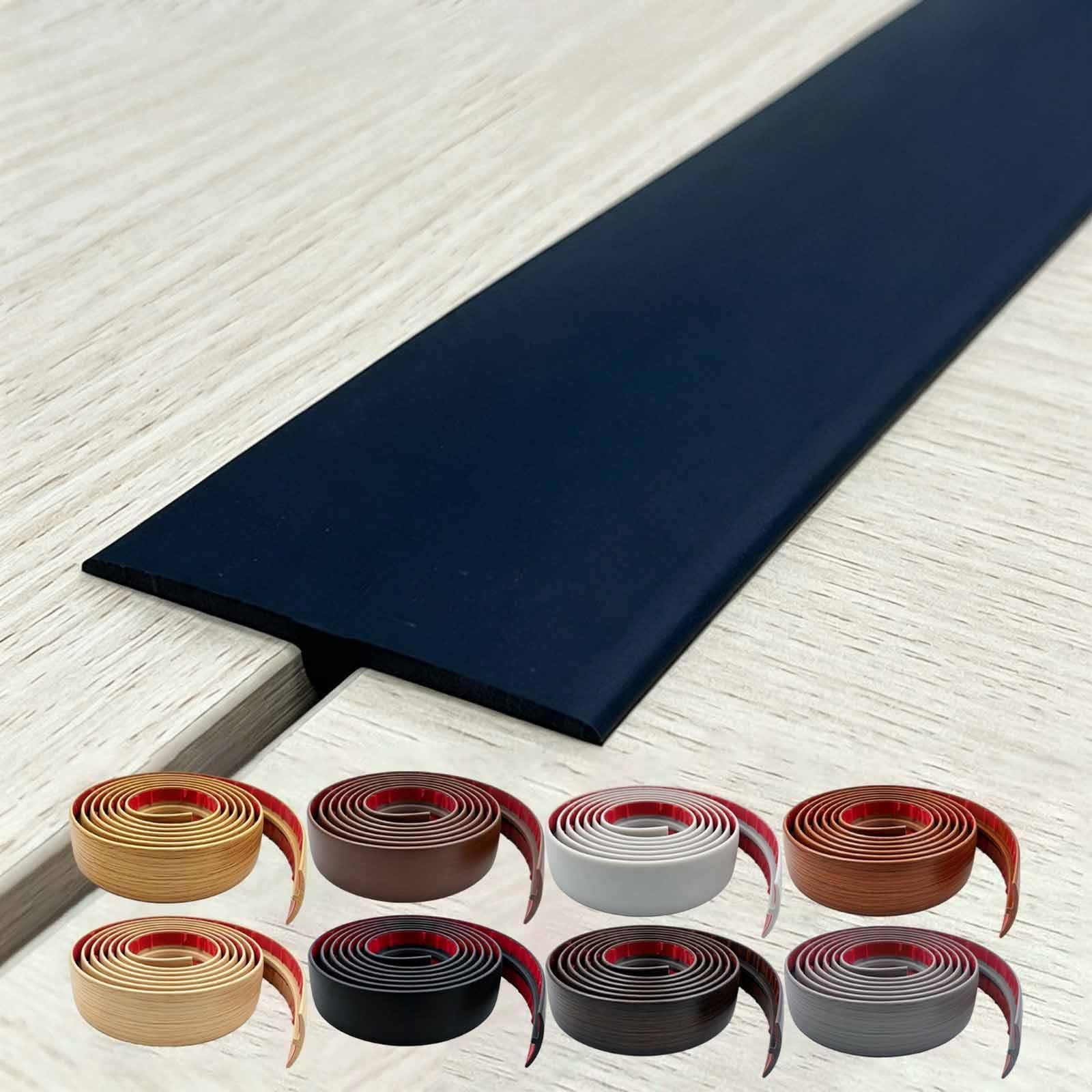 Perfil De Transición Para Suelo Autoadhesivo PVC, Tira De Umbral Tapajuntas Suelo Para Conexión De Azulejos Y Vinilo Suelo, Grano Madera 100-1000cm(Negro,W5xL900cm)