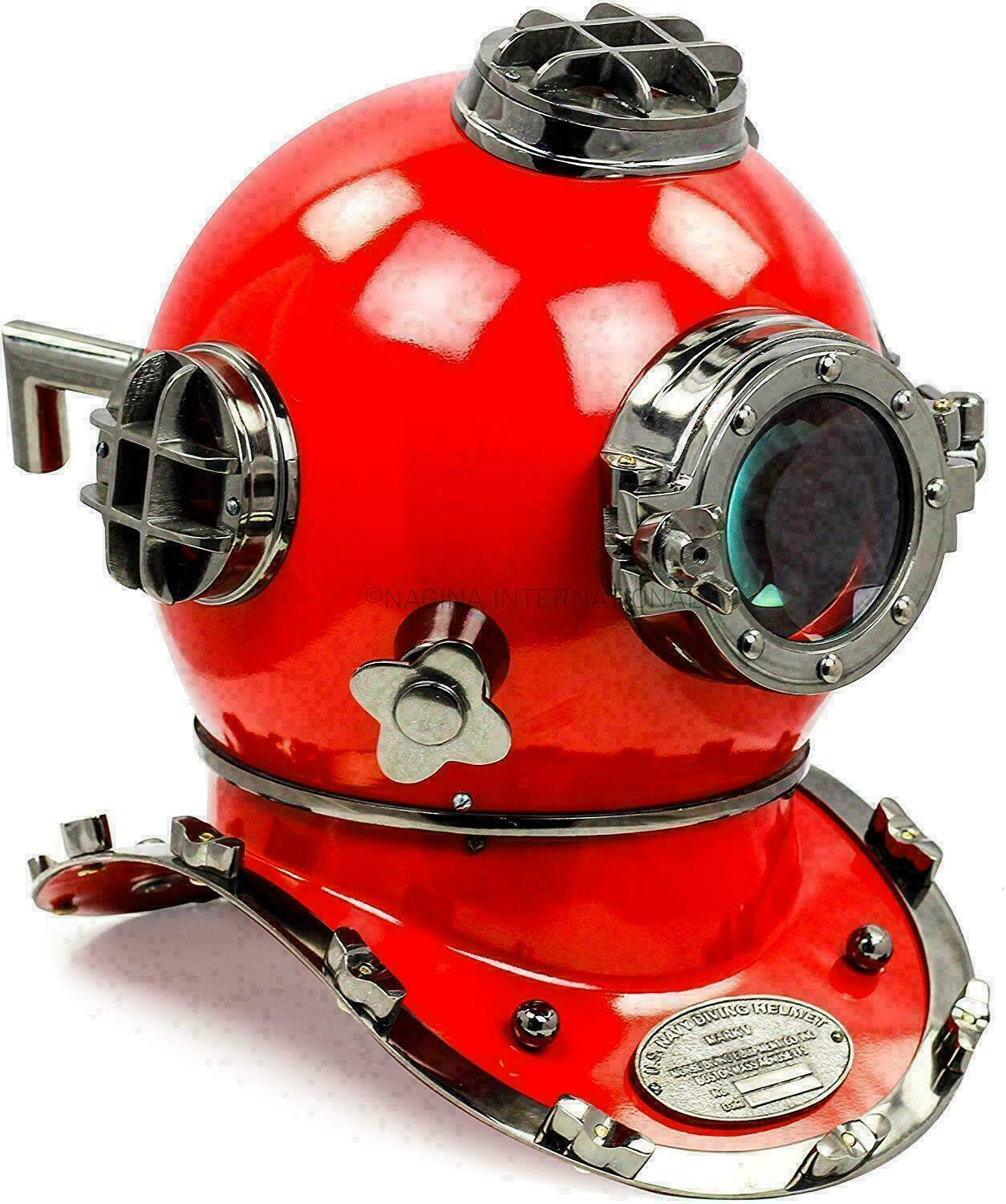 Morse - Casco de buceo rojo vintage de latón, casco de buceo Boston Divers US Navy