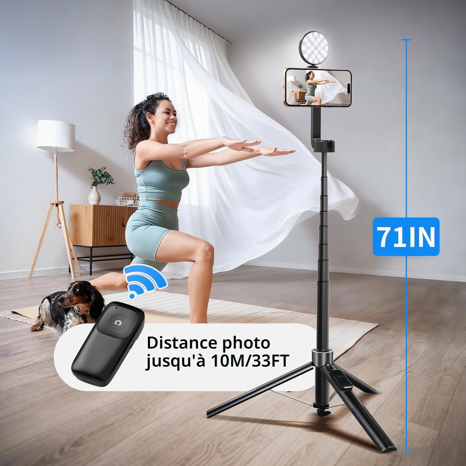 yAyusi Kit de Vlogging Magnétique 3-en-1 pour iPhone/Android, Kit Youtuber Complet, trépied magnétique, Microphone, télécommande, Perche à Selfie de 180 cm avec lumière