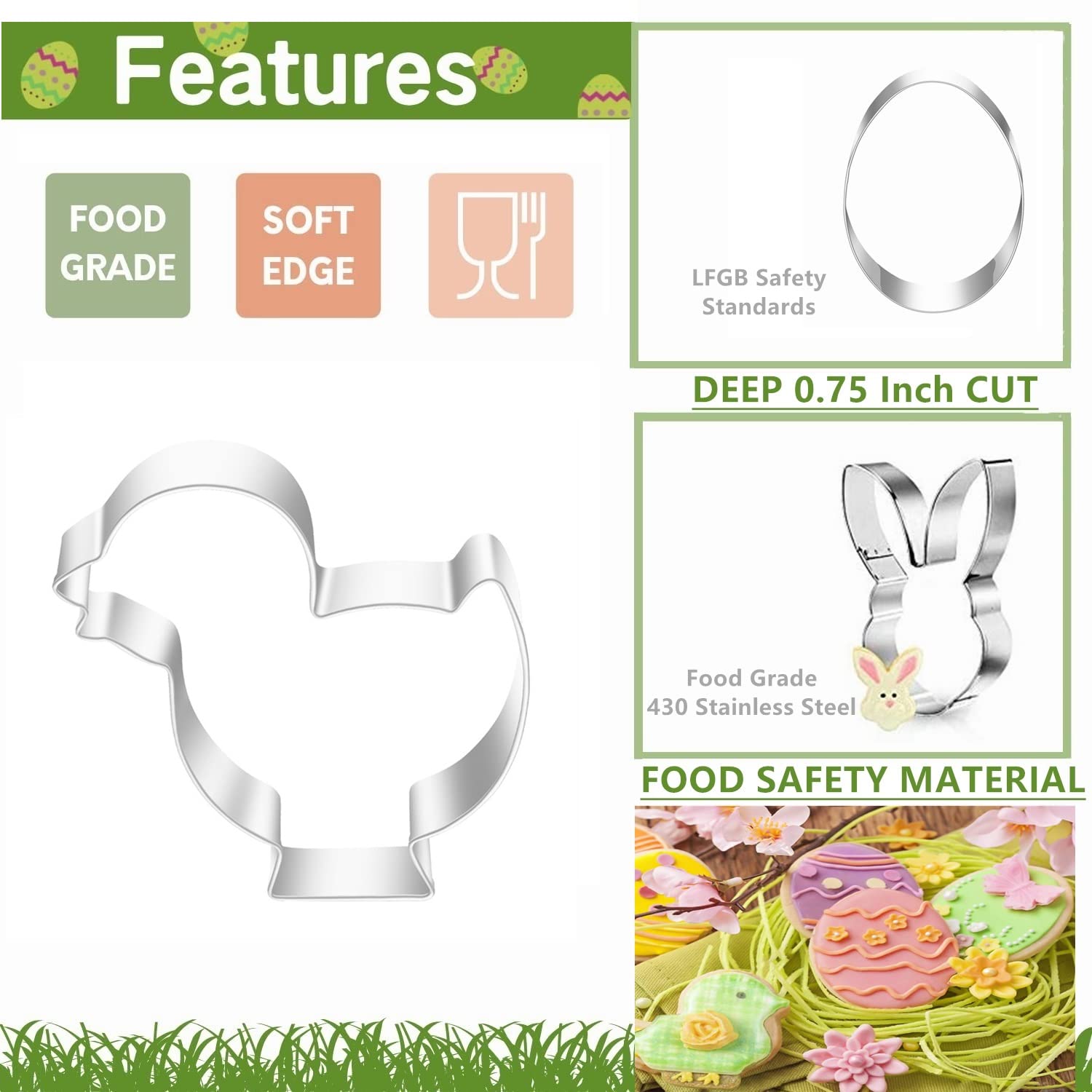 Easter Cookie Cutters Set 4PCS, Stainless Steel Easter Cutter Biscuit Cutter for Party Decoration Gift - Egg, Rabbit Face, Bunny, Chick - Image 2