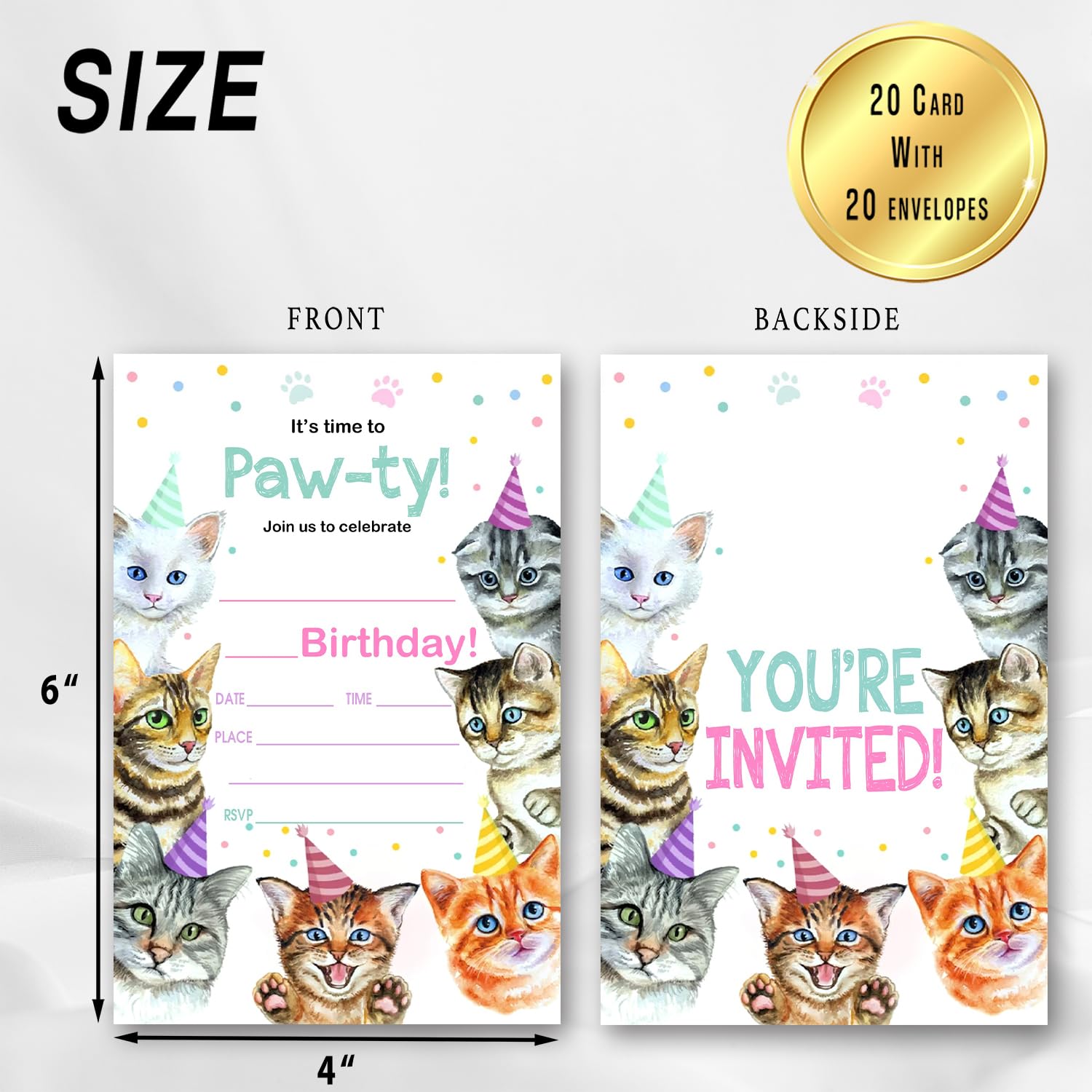 Cat Birthday Fill-in Invitations Cards With Envelopes (20