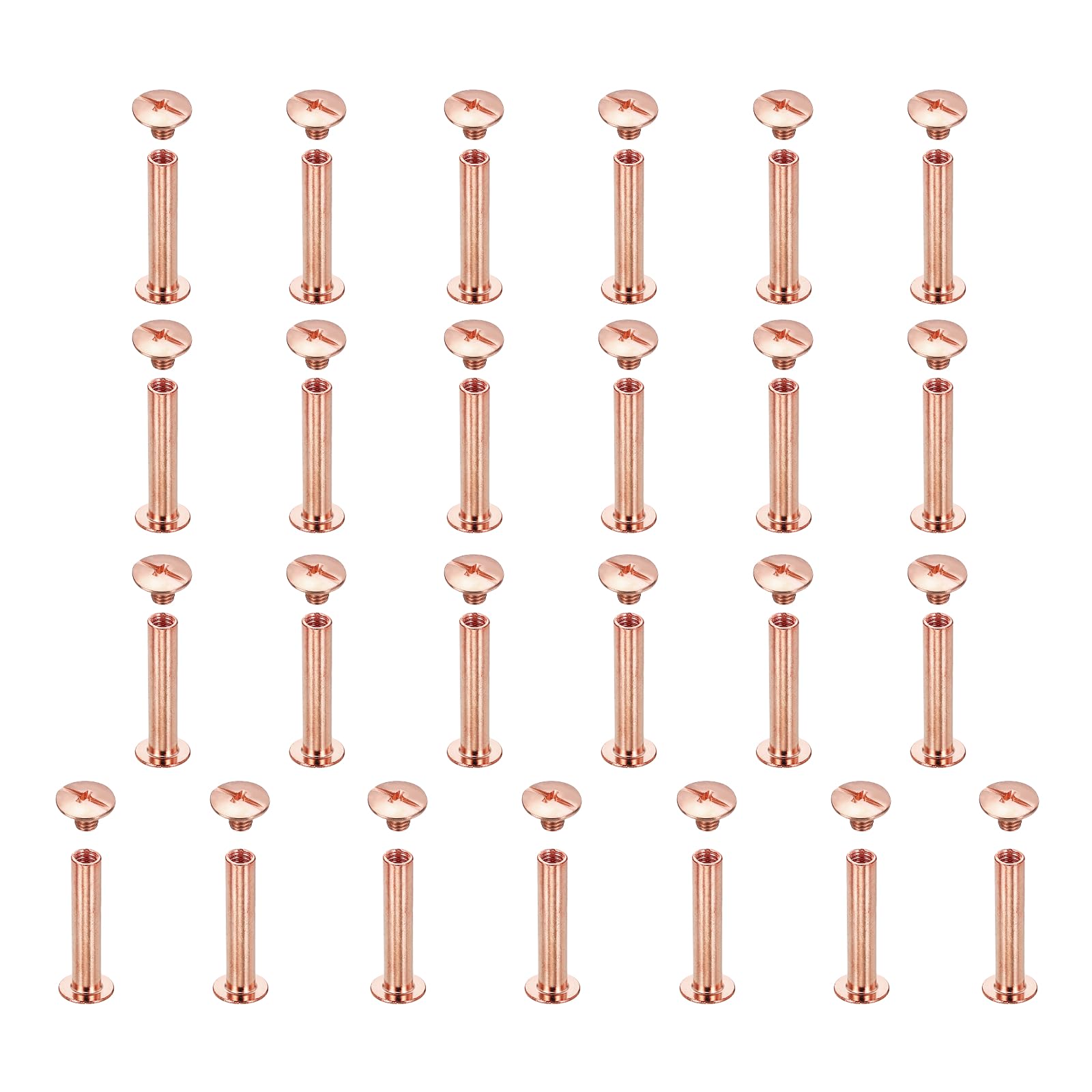 sourcing map 25set Chicago Screw M5x25mm Phillips Nail Rivet Stud Bolts Rivets Binding Post Screw for DIY Craft Leather Belt Bag Bookbinding, Rose Gold