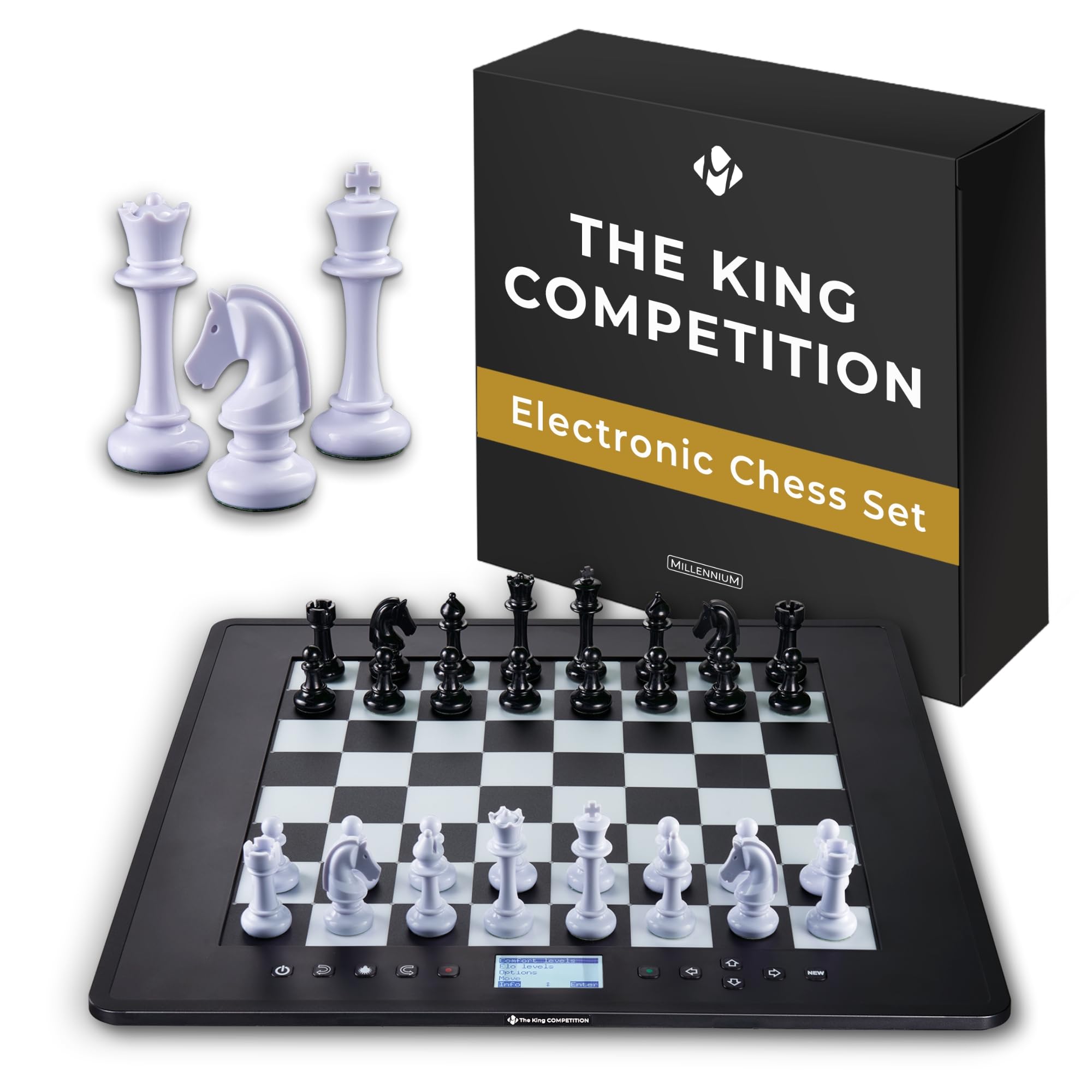 MILLENNIUM The King Competition M831 - scacchiera elettronica con livelli di gioco adattativi. Con livelli adattativi, Chess960 e 81 LED per visualizzare le mosse. Gioco online via modulo ChessLink.