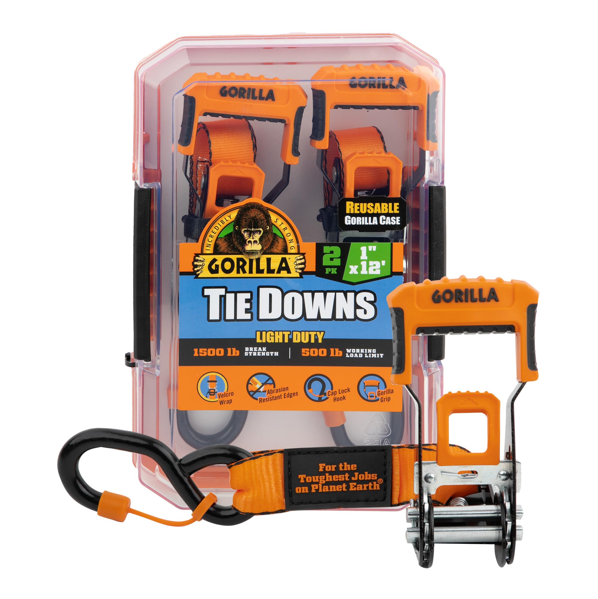 Gorilla92004E 1" X 12' Ratchet Strap with Cap Locks with Gorilla-Grip Handle - Orange Webbing