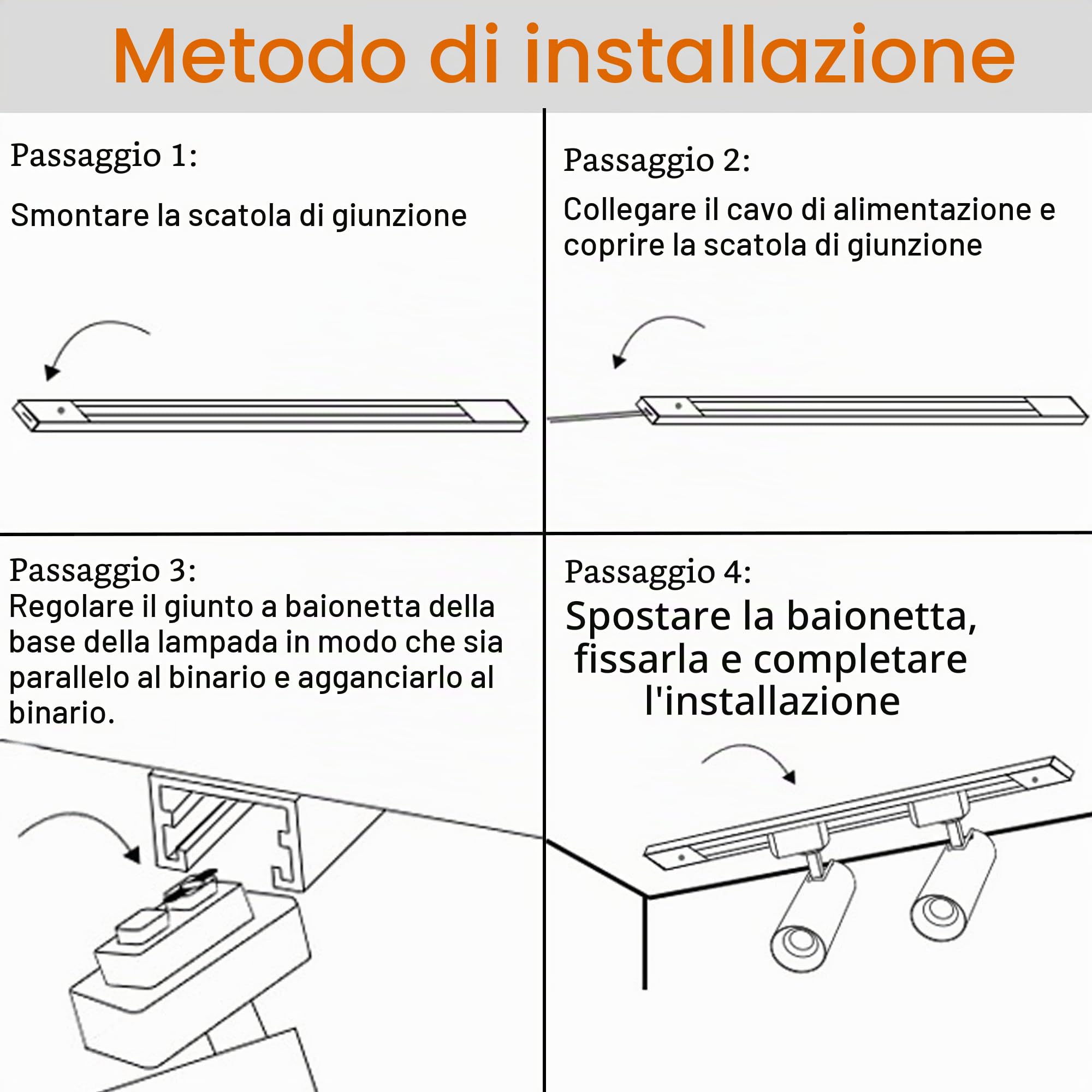 Kit Luci a Binario Teste, 6 Luci Binario Estensibile 2x1m Binario Tipo H 20W 4000K Bianco Naturale Faretti a Soffitto