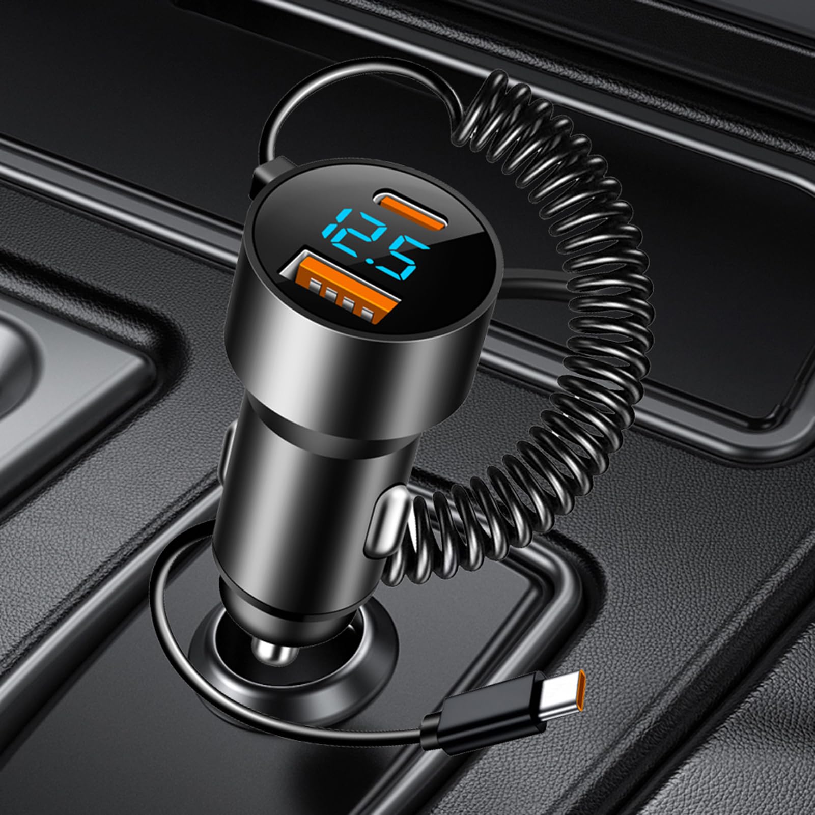 Caricabatteria da Auto USB C,Caricabatteria da Auto USB C,Adattatore di | Ricarica Rapida per PD QC 3.0 | Adattatore per cavo arrotolato per Camion berlina SUV