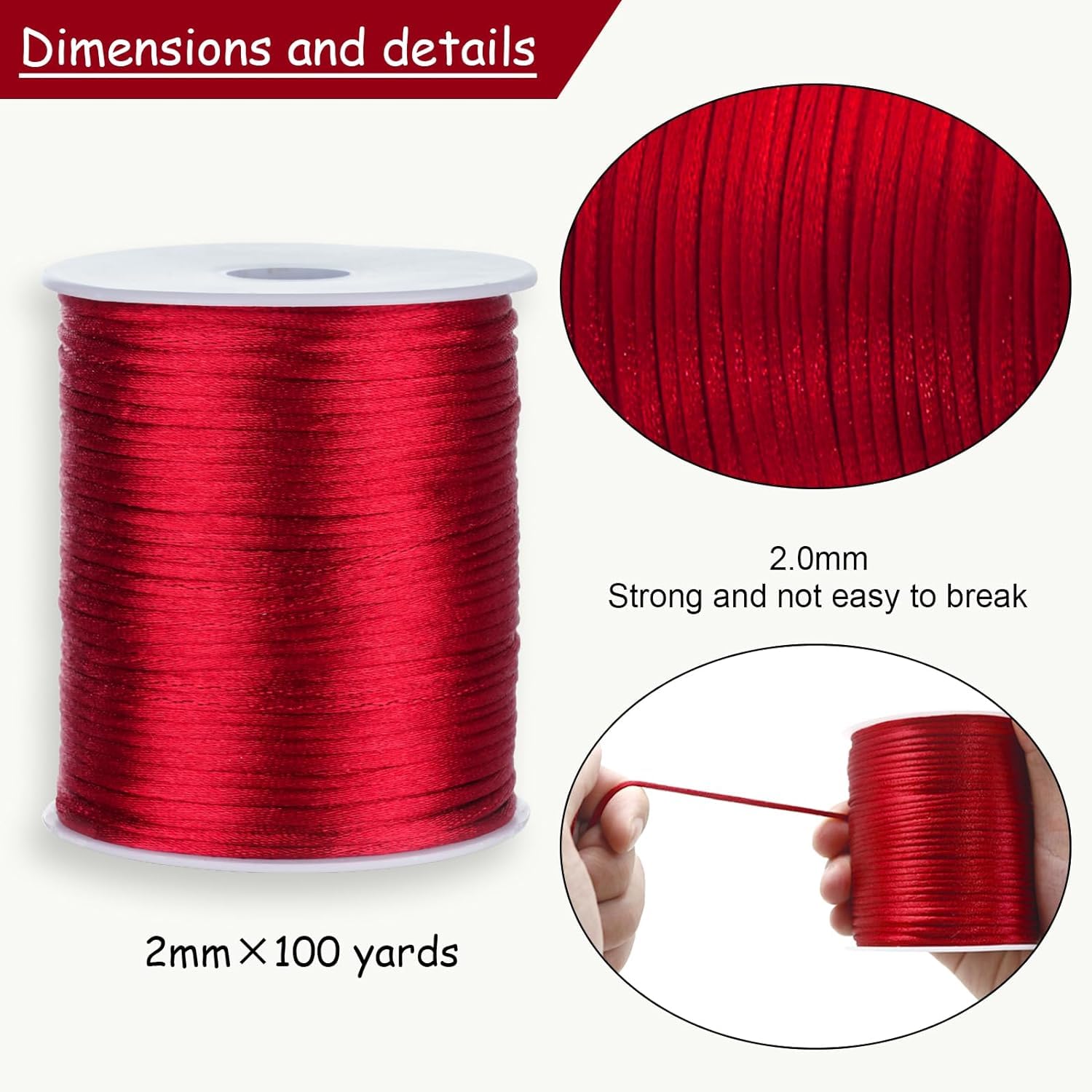 FQTANJU 2mm Nylon Satin Cord - Image 3