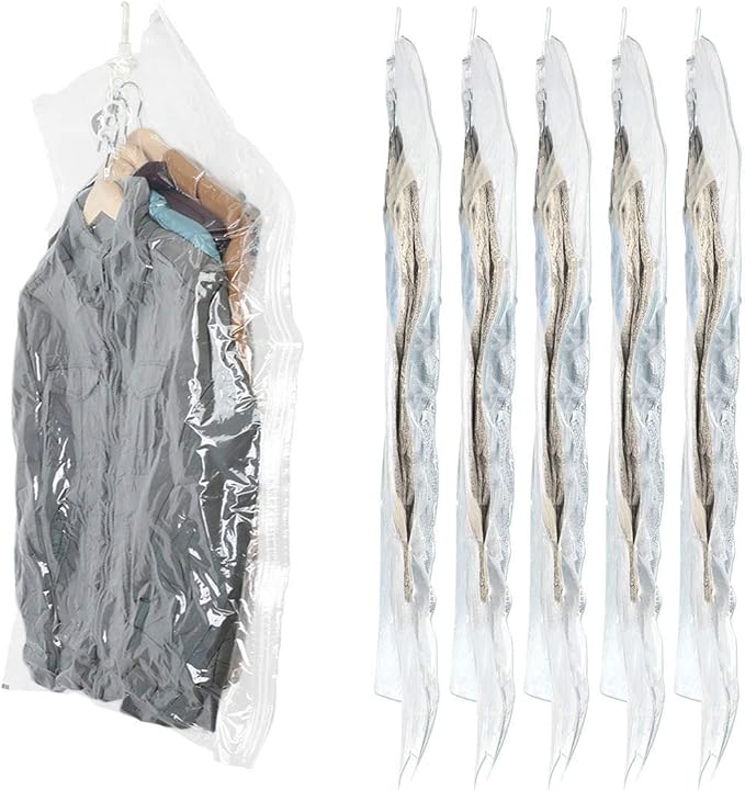 SunHorde Hanging Vacuum Storage Bags for Clothes 6 Pack Large Hanging Vacuum Sealed Bags