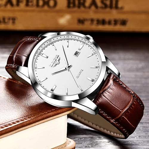Miniatura 5 de LIGE Relojes para hombre impermeable analógico vestido vintage cronógrafo analógico casual cuero negro acero inoxidable único movimiento de cuarzo