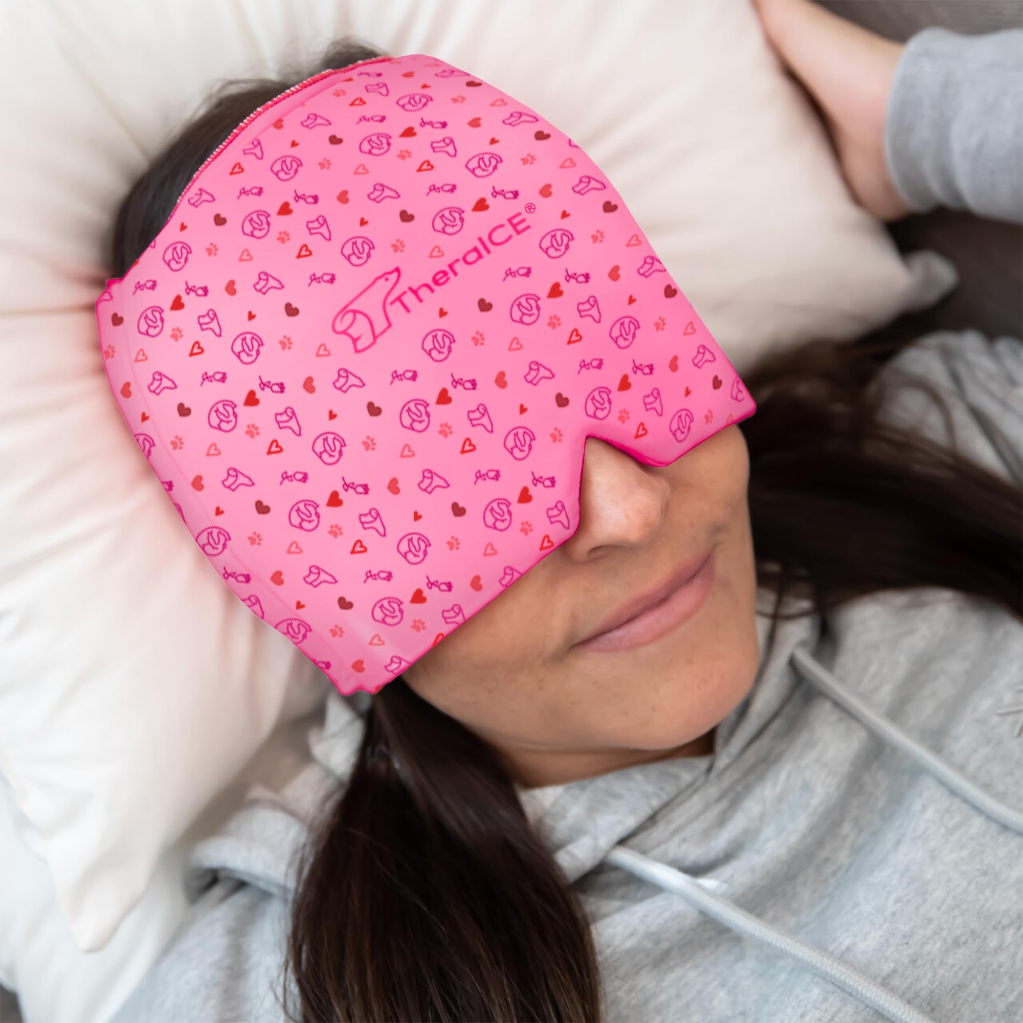 TheraICE Migraine Relief Cap | Soothing Headache Hat Ice Pack Mask | Face Cold Compress Cooling Gel Head Wrap Products for her Sinus Tension Stress Hangover & Puffy Eyes | Great Birthday Gift for Mom: Red One Size