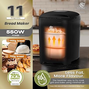 Gluten Free Bread Maker, 11 Programmes Sourdough Whole Grain Rye Bread Machine, 1.5lb 2lb Loaf, 13H Delay Timer, 1H Keep Warm, Non-Stick Pan, Fast Bake, LCD Display, Compact for UK Kitchen
