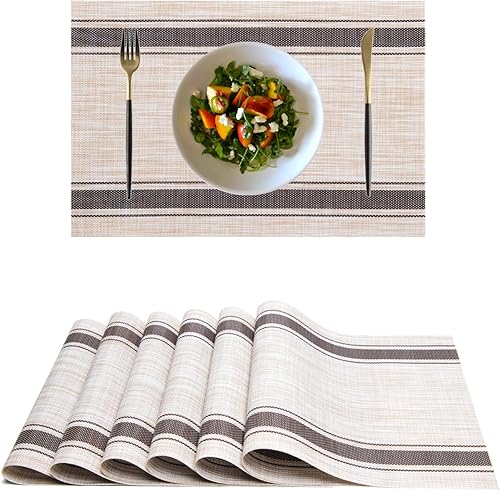 Manteles individuales de vinilo de plástico, lavable, resistente al calor, duradero, PVC, antideslizante, tejido para cocina, comedor (juego de 6,
