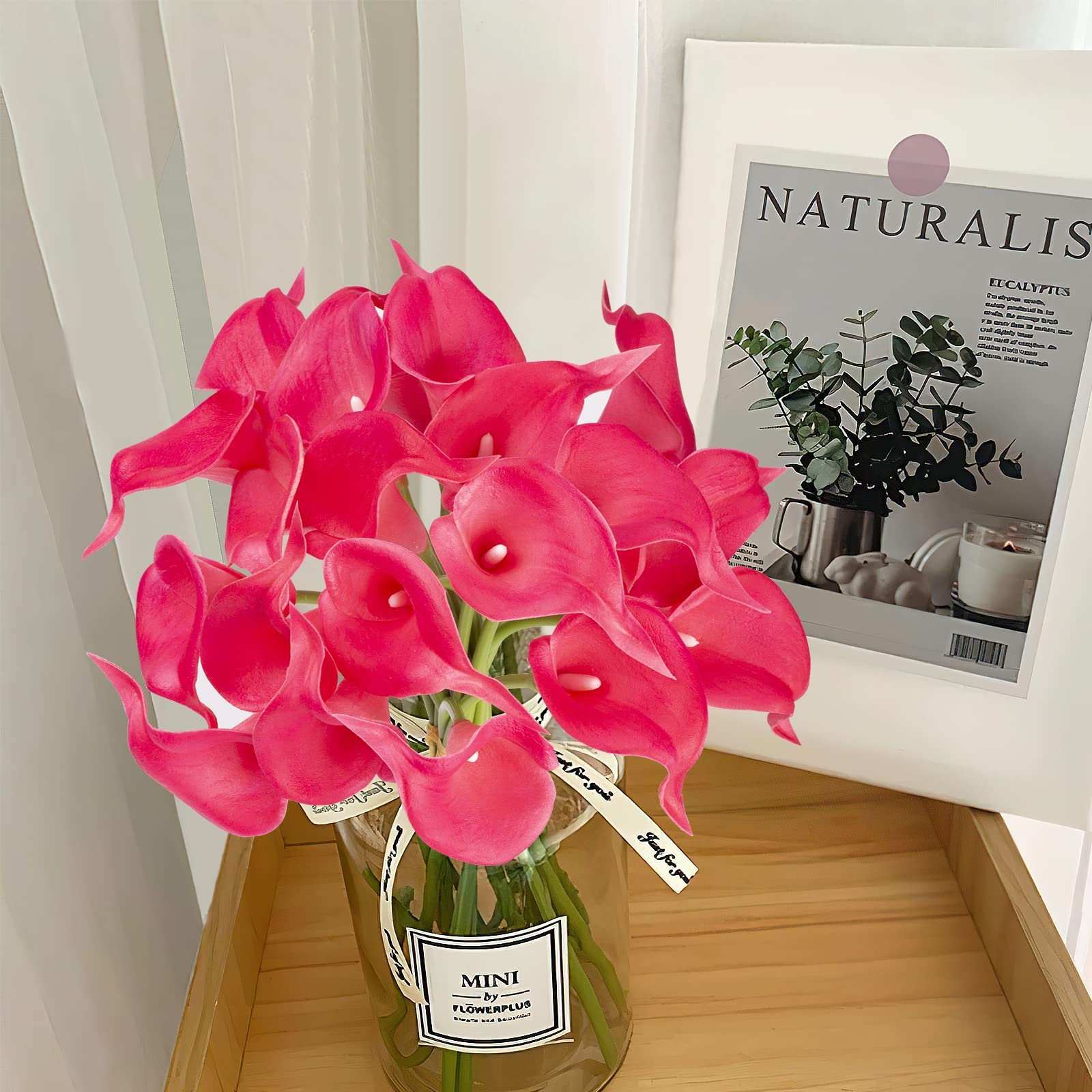 Katomi 10 stems of real touch artificial calla lilies ¡ (Rosy red), Sunset Red, 35cm - Image 3