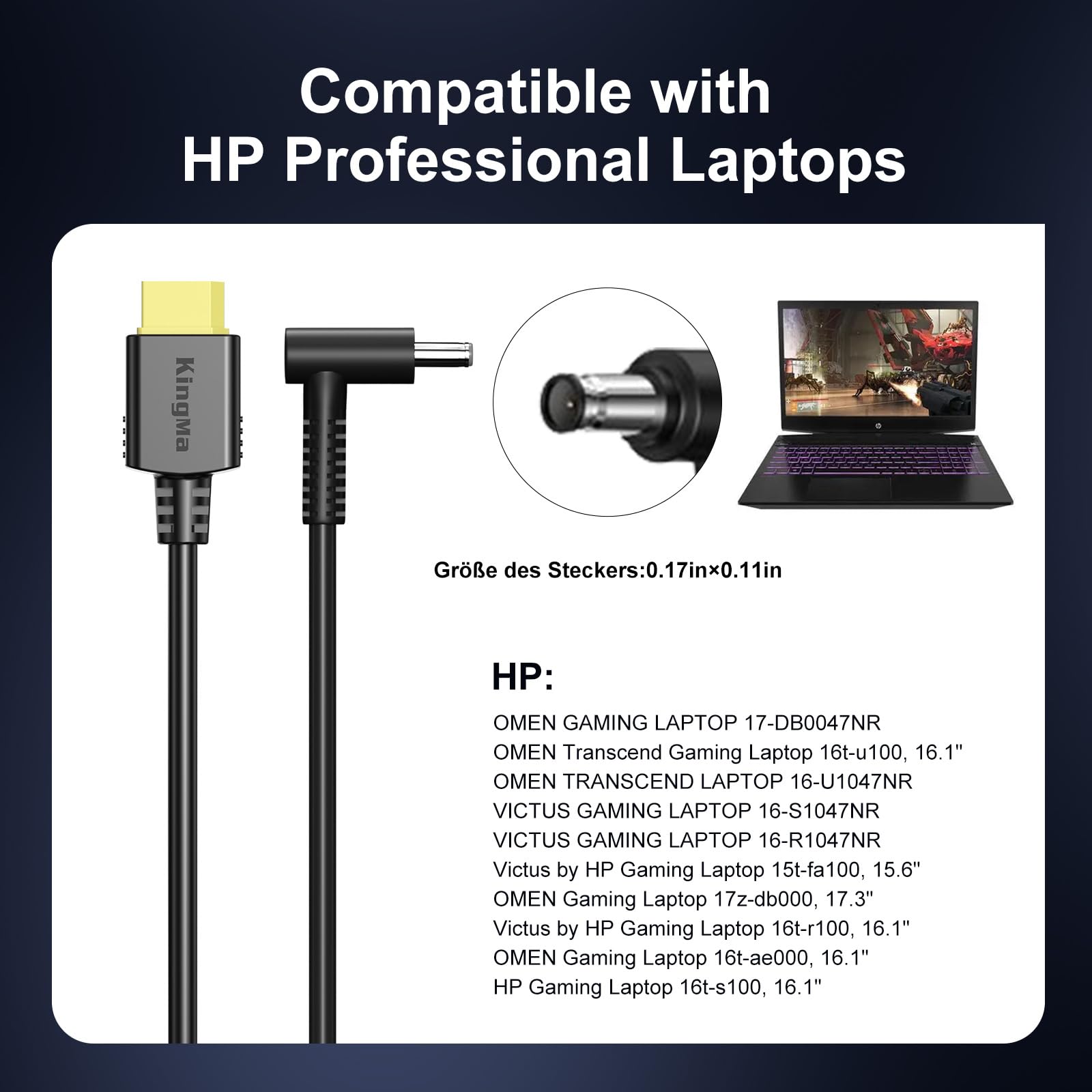 Chargeur d'ordinateur Portable King Ma GaN HP pour HP Omen 15/16/17 Chargeur Portable à 3 Ports Station de Recharge USB Rapide pour Ordinateurs Portables de Jeu et d'ingénierie