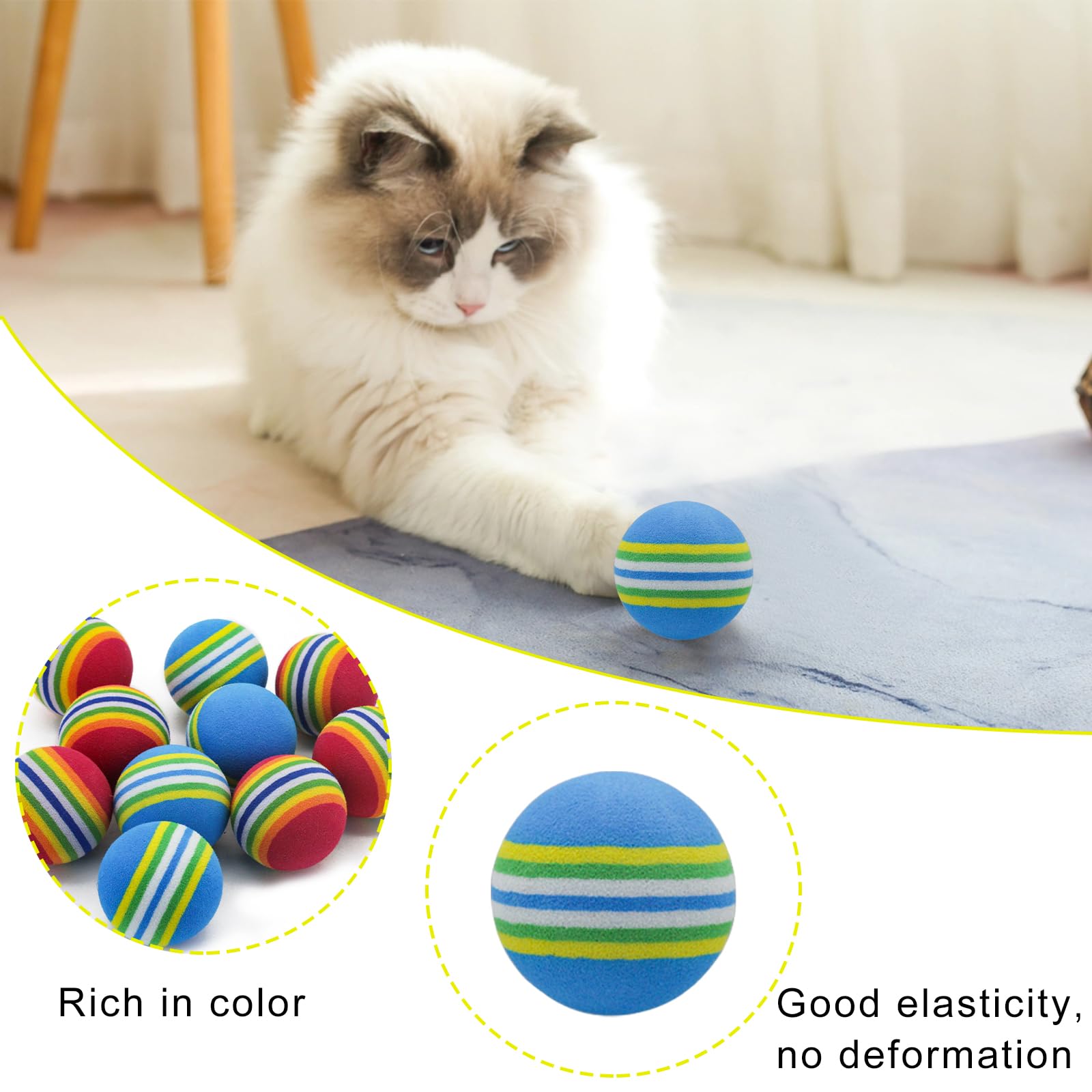 Andiker 12 Pcs Rainbow Cat Toy Ball, 1.38'' Foam Cat Ball Toy for Indoor Cat with 2 Color - Image 3
