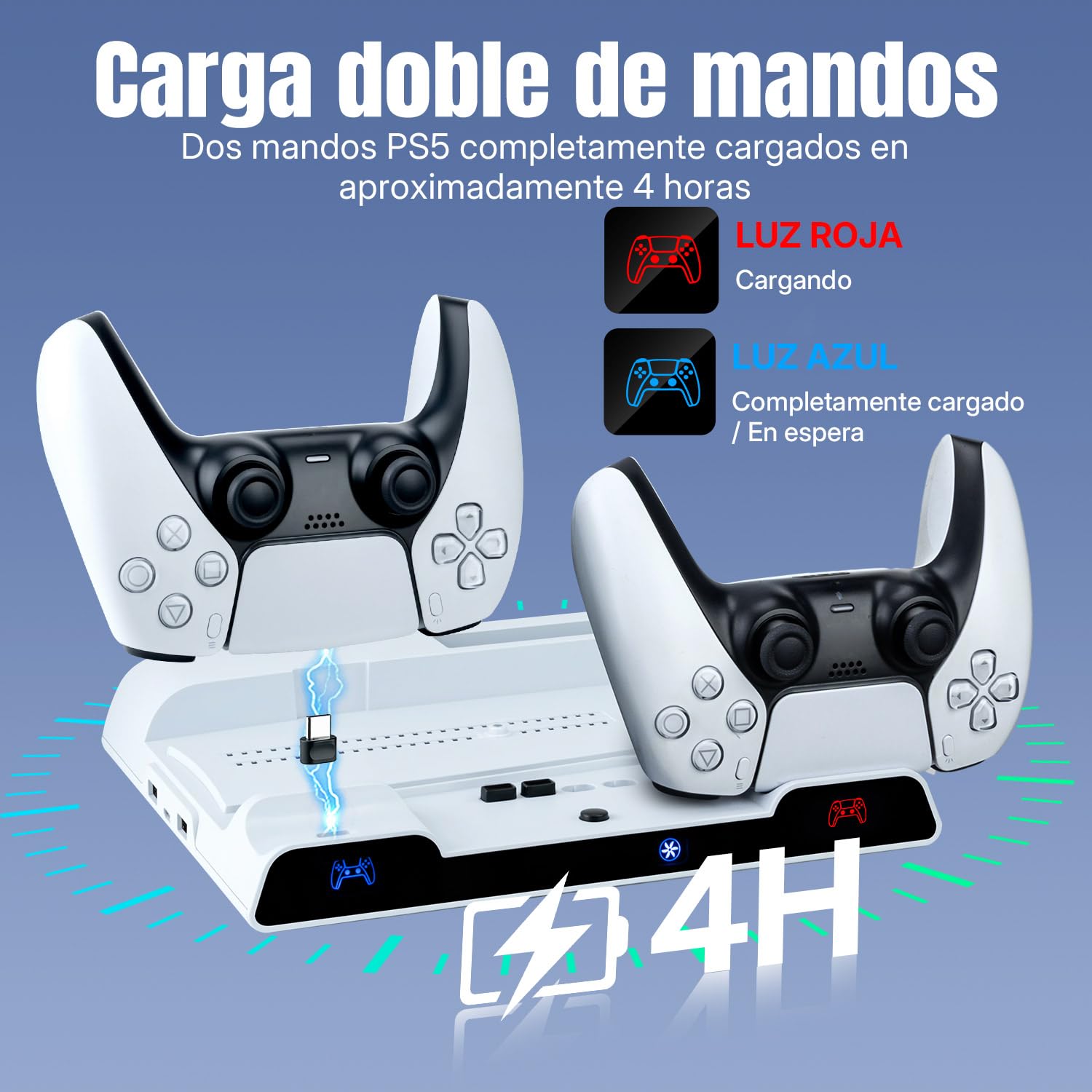 Wigearss Soporte Vertical para PS5/PS5 Slim/PS5 Pro con Ventiladores de Refrigeración, Estación de Carga para Dos Mandos, Ventilador de Enfriamiento con 3 Niveles Ajustables