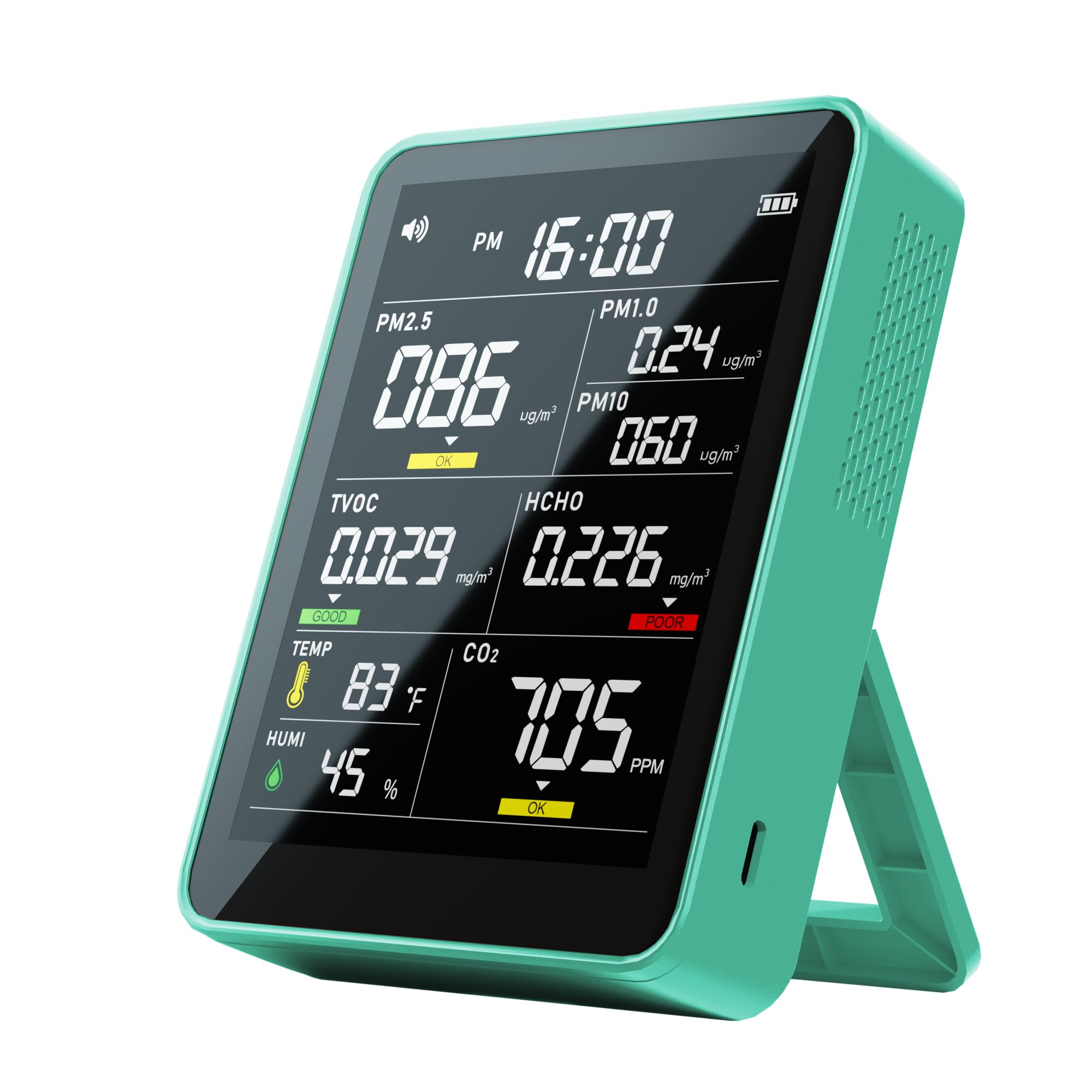 Air Quality Monitor Indoor,13-in-1 Smart Air Quality Tester with PM 2.5, CO2, TVOC, HCHO, PM1, AQI, PM10, Temperature & Humidity, Real Time Display, Battery Powered, for Home & Office-picture-12
