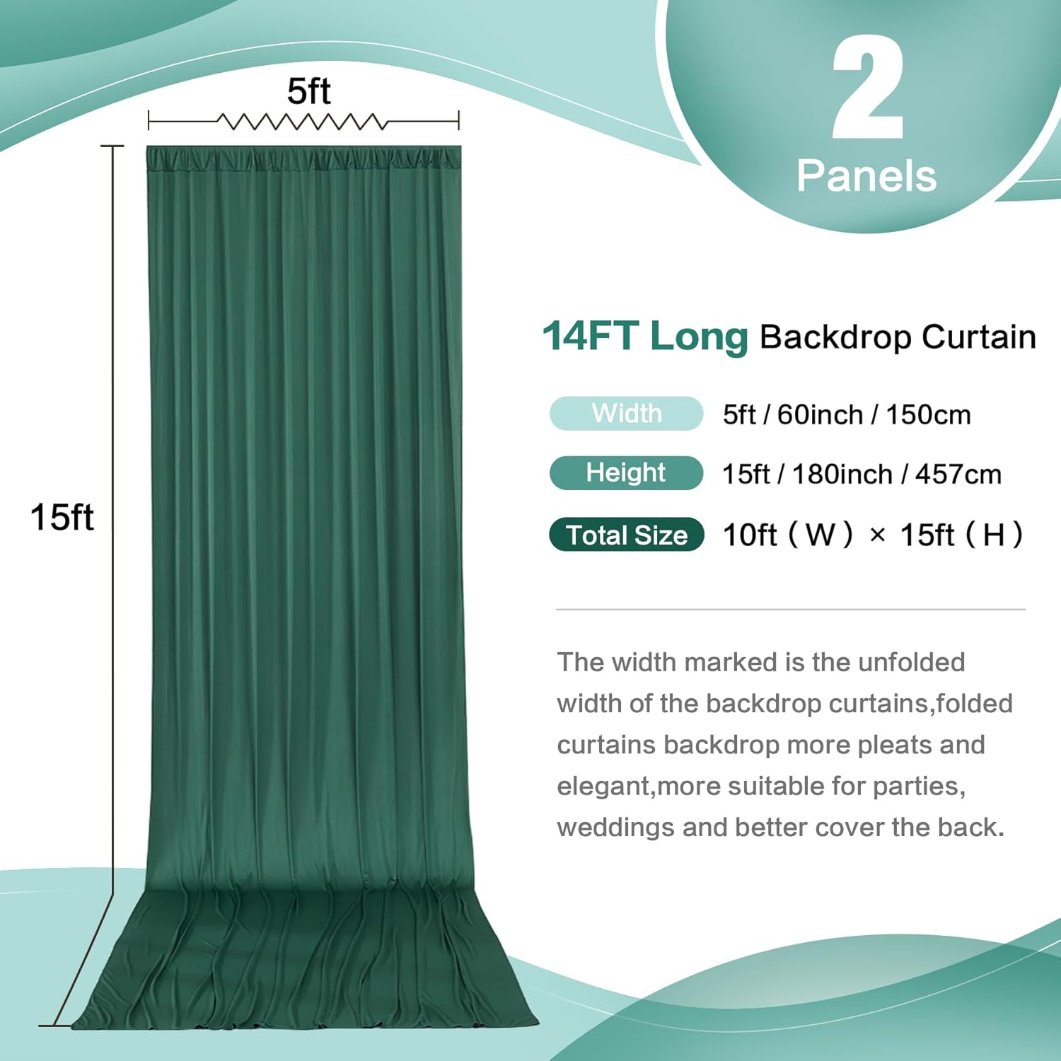 10ft x 15ft Hunter Green Wrinkle Free Backdrop Curtains for Parties,Silky Polyester Fabric Wedding Ceiling Drapes, 2 Panels 15ft Photo Back Drop Drapes for Birthday Photography Stage Background Cloth