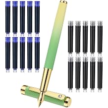 Metal Fountain Pens with 20 Ink Cartridges, 0.5mm Fine Nib luxury Calligraphy Pen Smooth Writing with 10 Black and 10 Blue Ink Refills for Office School Writing Supplies Stripe Gradient
