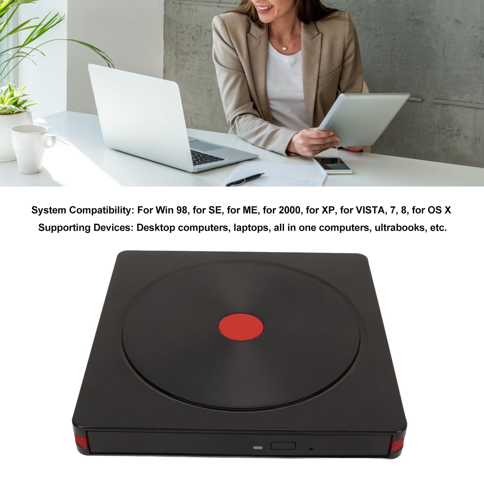 ASHATA Unità DVD Esterna, Masterizzatore/masterizzatore BD Portatile Sottile CD/VCD/DVD/luce Blu, per Windows, per Mac OS, per Computer Desktop, Laptop, Laptop Ultra, ecc.
