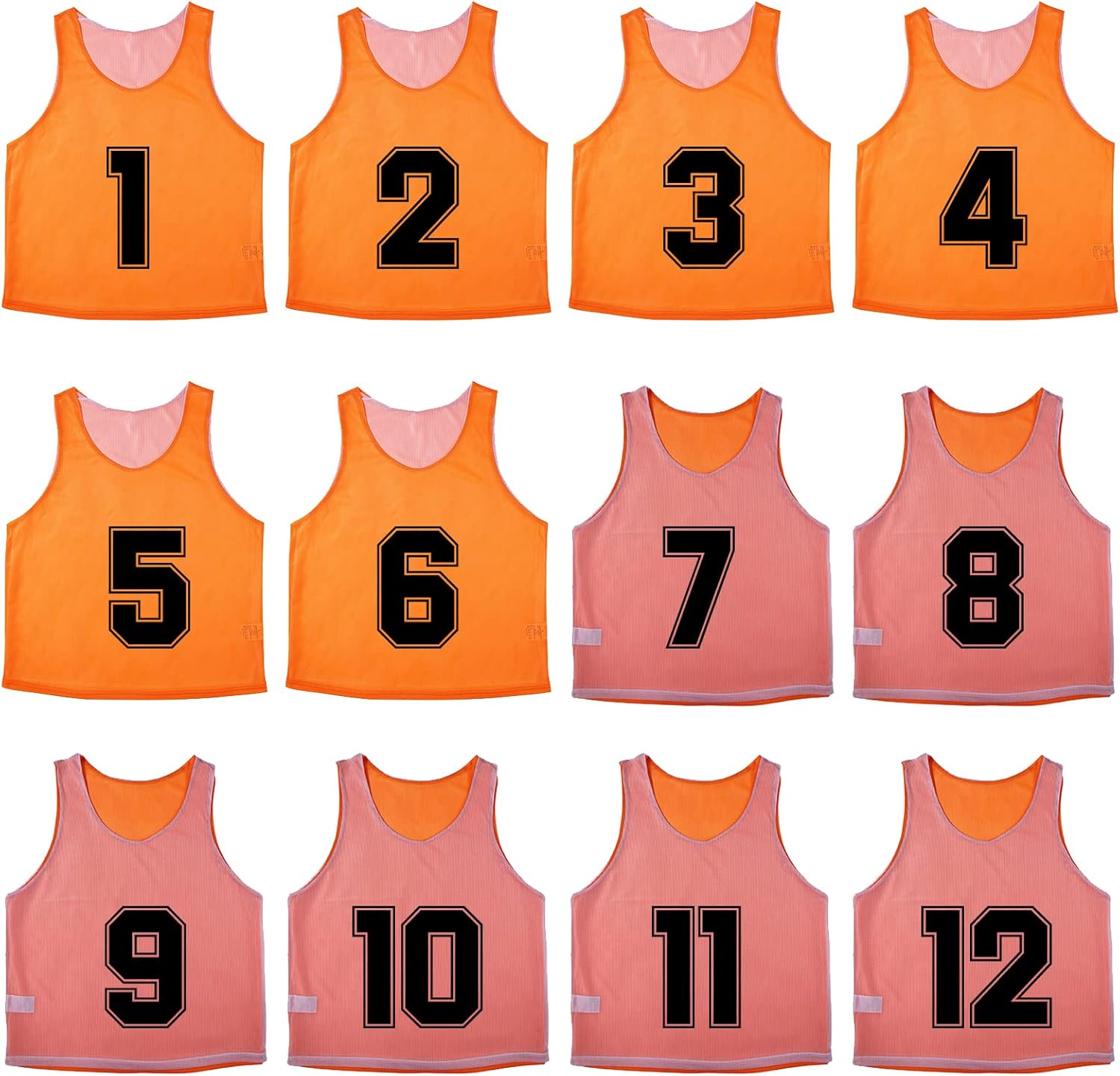 TopTie Sets of 12 (#1-12, 13-24) Numbered Tank Top Reversible Pinnies Training Vests Sports Football Jersey for Adult Youth
