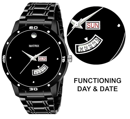 Premium Day & Date Black Dial Watch for Men's & Boys (DD-48)