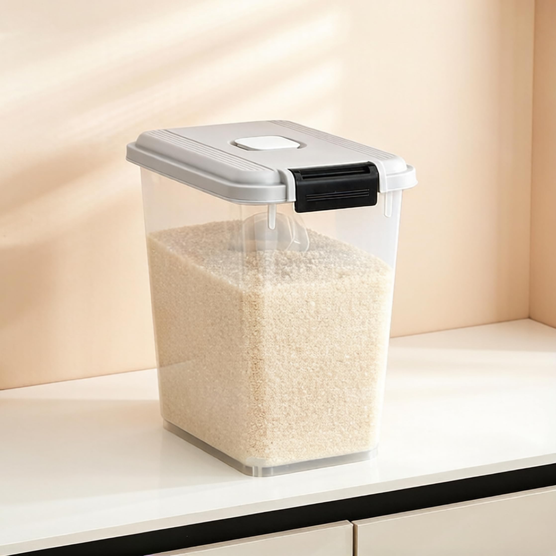 Almacenamiento de Alimentos para Mascotas, contenedor de Almacenamiento de Alimentos para Mascotas con Cierre hermético y Ruedas bloqueables, contenedor Transparente - Gris (35 Libras de ar