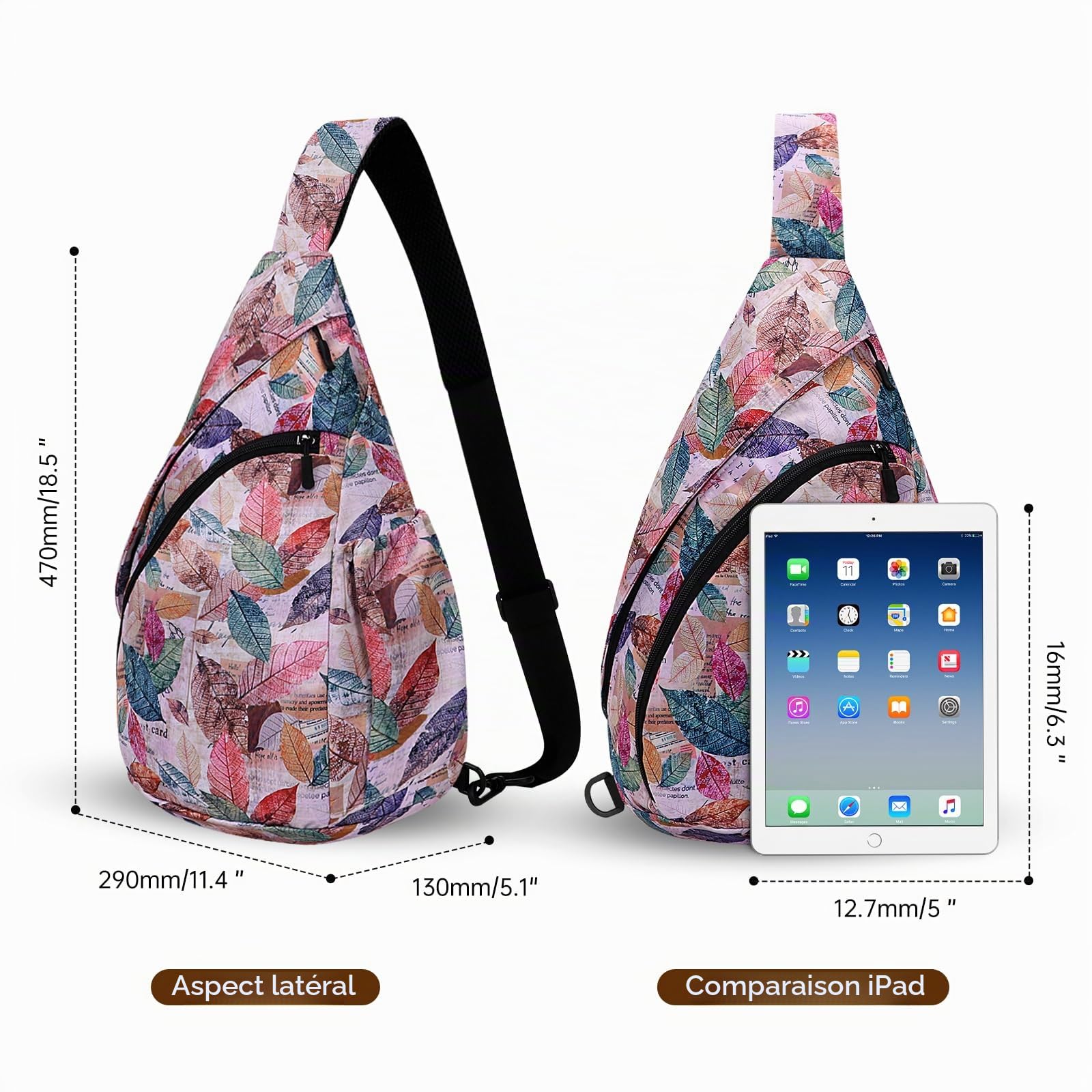 HUA ANGEL Sac de Poitrine Femme Homme Ultra Leger Sac à Dos Crossbody ave Bandoulière Convertible & Plusieurs Poches pour Sport Week-end Voyage Travail Randonnée Pickleball Piscine Plage