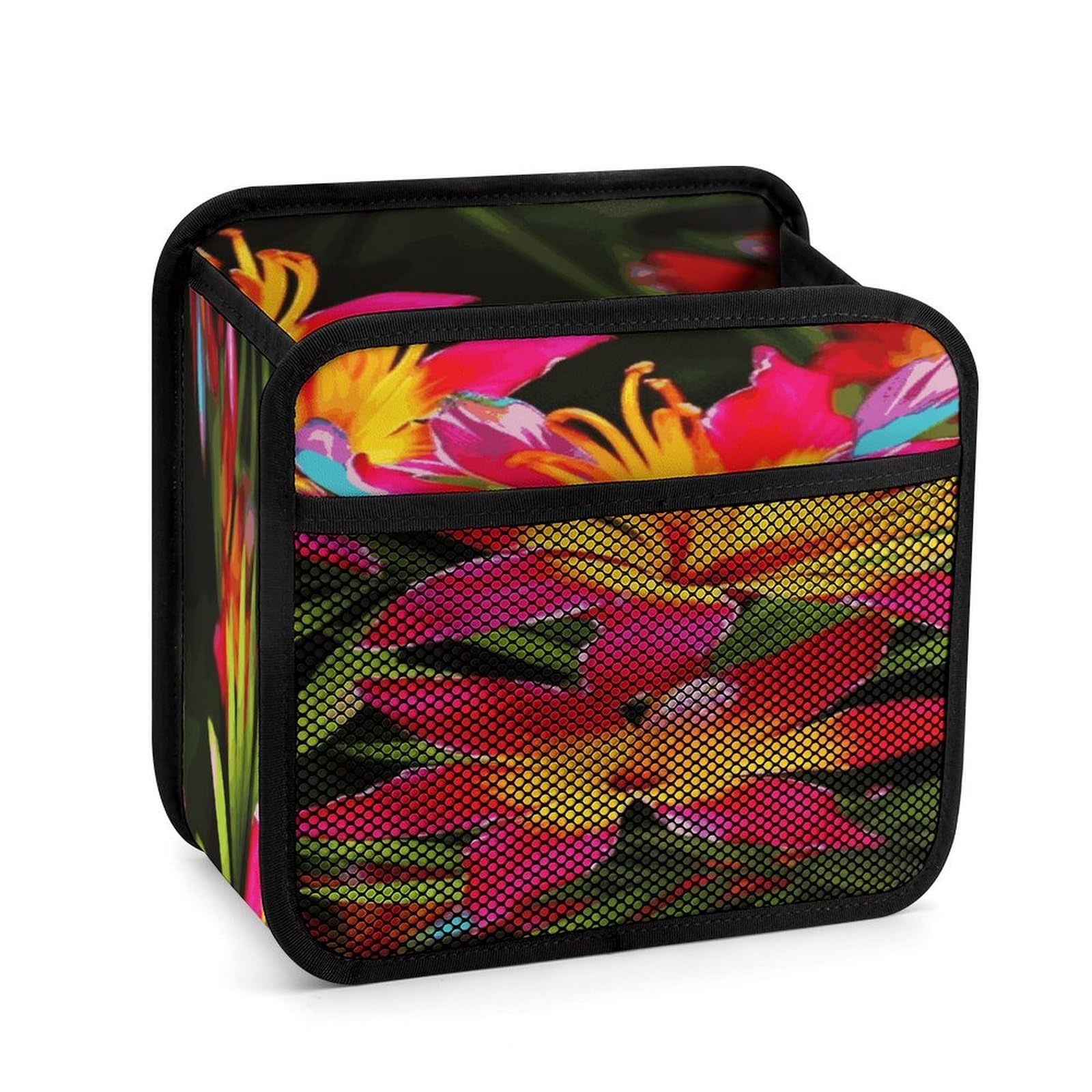 Btcowzrv Style Hawaiian Colorful Flower Car Seat Back Organizer, Pu Leather Hanging Backseat Car Organizer With Elastic Mesh Pocket, Storage Bag For Most Vehicles