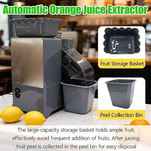 Miniatura 4 de TECHTONGDA Máquina comercial de exprimidor de naranja con cubo de recolección de cáscaras y caja de filtro, Extractor de jugo de cítricos de 110V