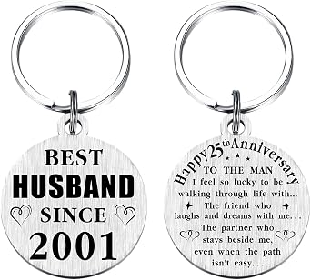 TANWIH 25th Wedding Anniversary Keychain Gifts, 25 Year Anniversary Decoration
