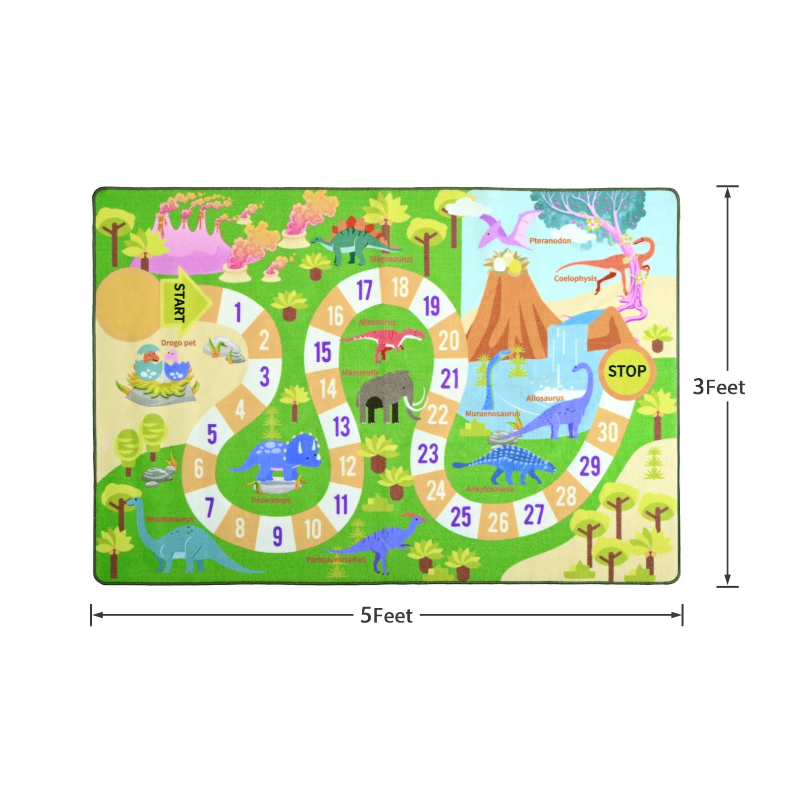 Chicrug Kids Dinosaur Playmats Educational Area Rugs, Kids Play Mat