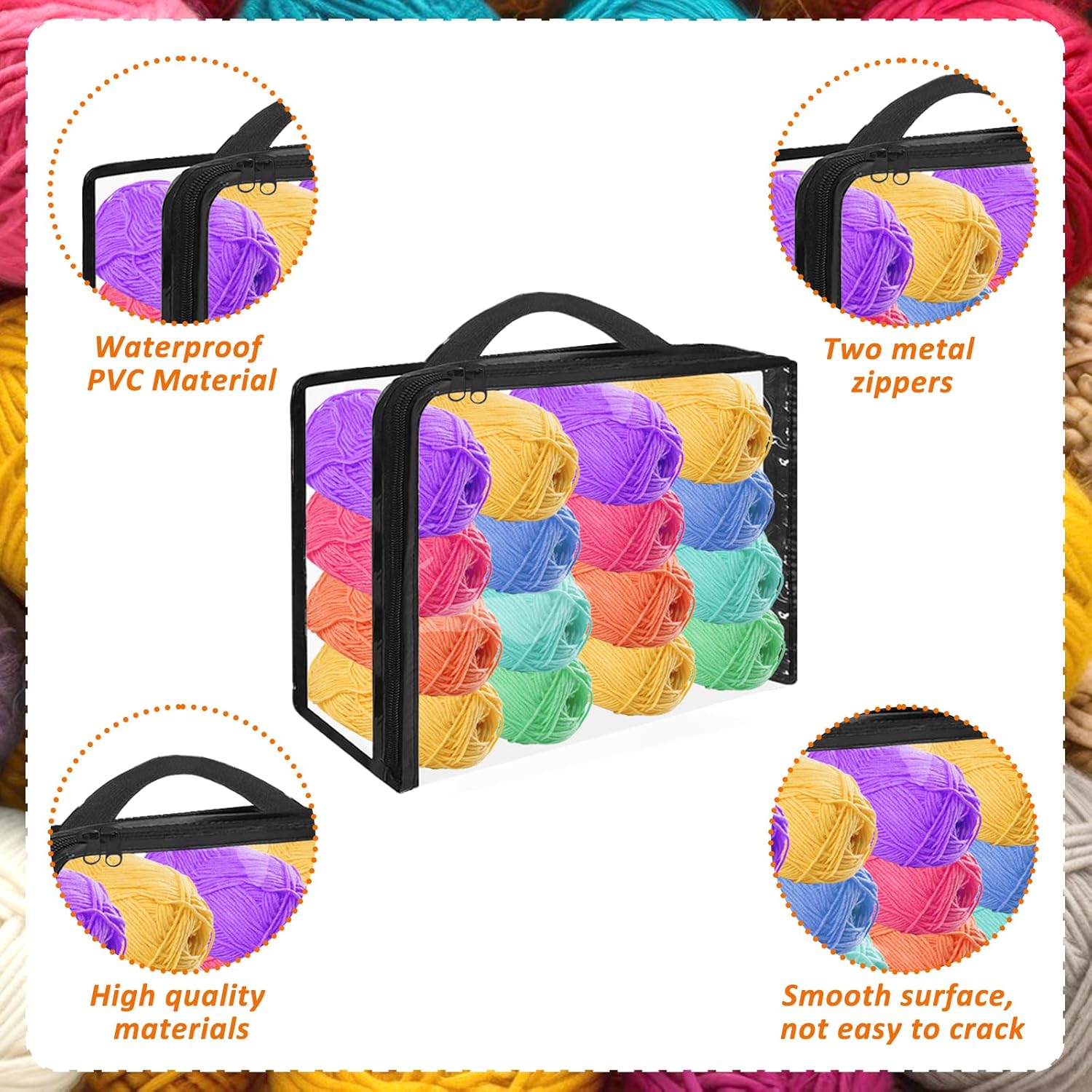 YEXEXINM 10 Pack Clear Yarn Storage Bags, Clear Yarn Storage Organizer with Zippers for Knitting, Crochet, Clothing, Toys, Decor Items