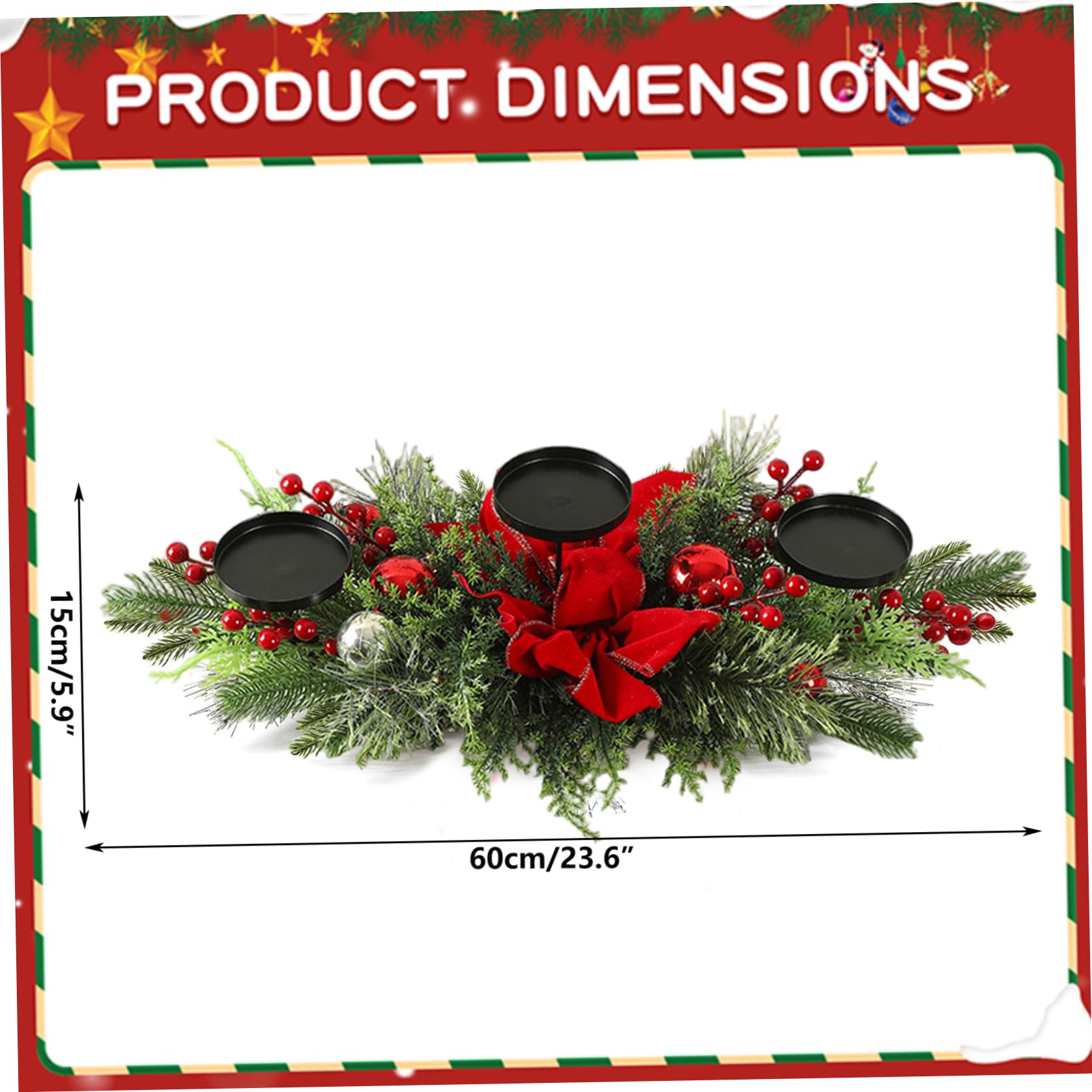 Portacandele natalizio con 3 vassoi Centrotavola natalizio con fiocco, palline, bacche e aghi di pino per decorazioni natalizie per la tavola delle feste