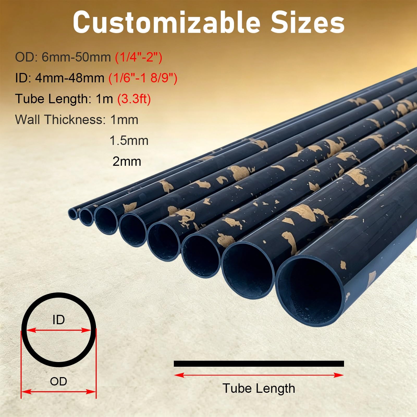 Tubo De Fibra De Carbono Tubo De Fibra De Carbono Cortable | Tubo Redondo Hueco De Composite De Fibra De Carbono 3K Fabricado Mediante(34x32x1000mm)