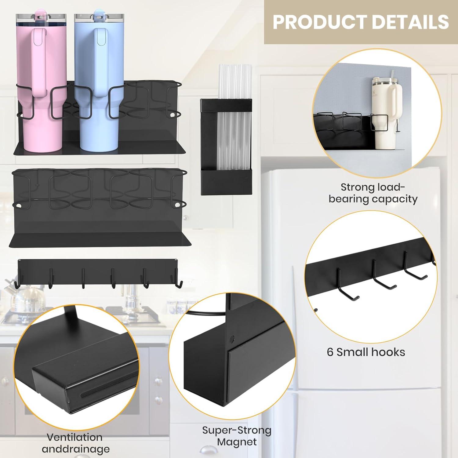 2Pack Magnetic Stanley Cup Holder for Refrigerator, Water Bottle Organizer for Stanley 40oz Tumbler, Stanley Cup Accessories for Kitchen Cabinet - Image 6