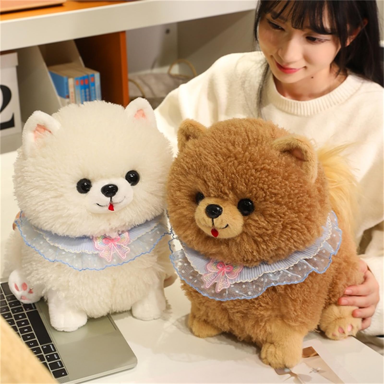 Plüschtiere, Pomeranian-Plüsch, 23 cm, süßes Welpen-Plüschtier for Kinder, weiches Pomeranian-Hunde-Plüschtier(Brown,25cm)