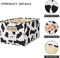 Vista 4 de ANMINY Contenedor de almacenamiento de tela con estampado de vaca de algodón y lino, plegable, caja de almacenamiento abierta con asas, tablero