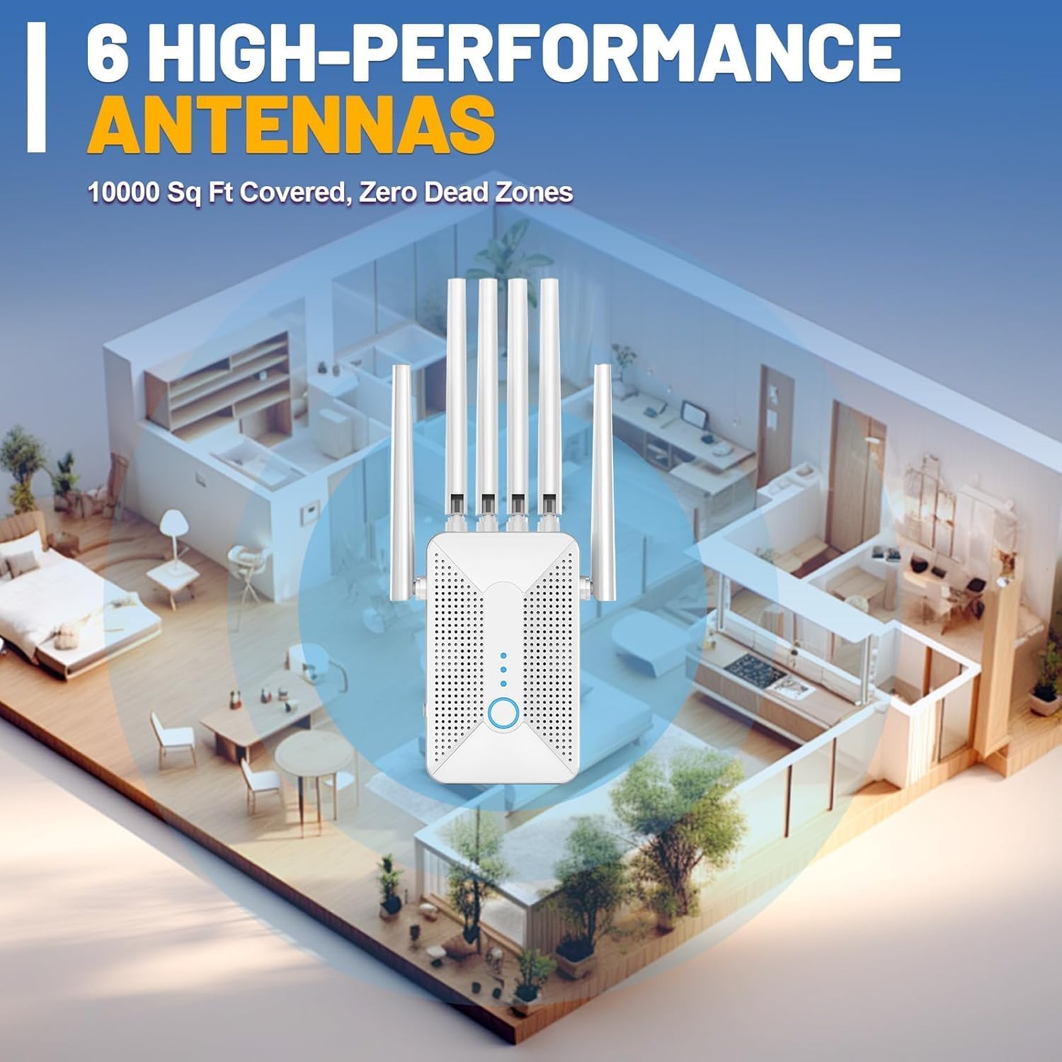 WiFi Extender Signal Booster for Home Long Range Up to 10000 sq. ft and 50 Devices, WiFi Extender,WiFi Repeater with 6 Antennas, Internet Booster,Amplifier with Ethernet Port,Easy Setup