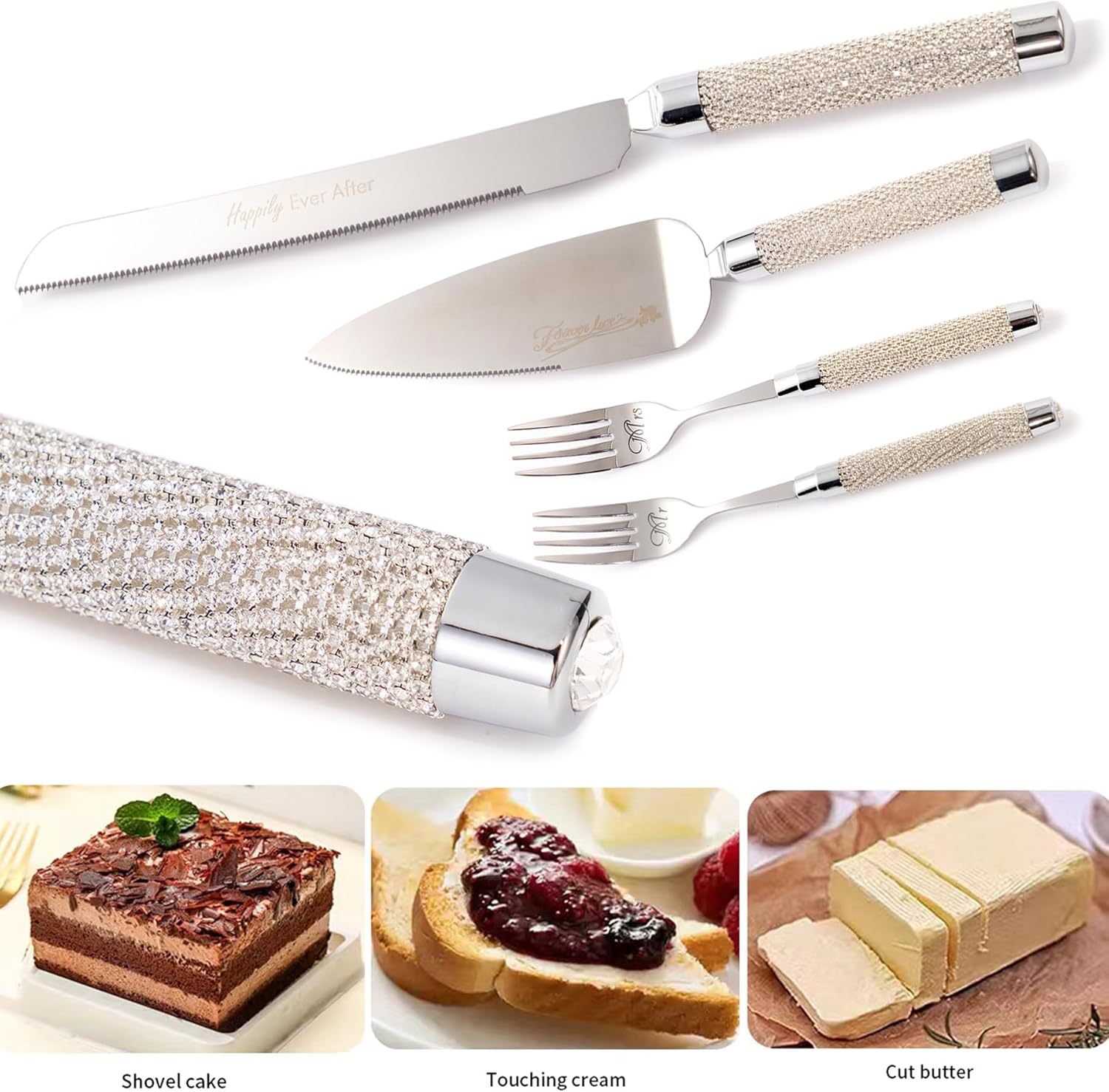 Wedding Cake Cutting Set, Wedding Cake Knife and Server Set with Fork for Mr Mrs for Anniversary Engagement Birthday