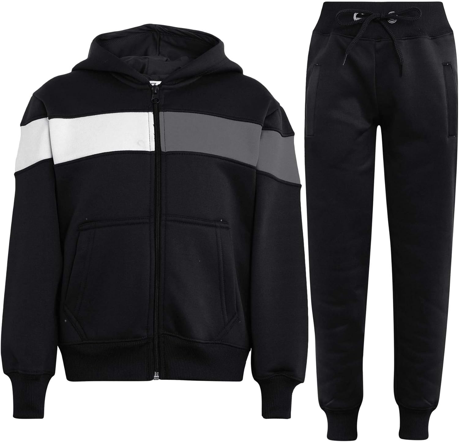 Girls Boys Unisex Tracksuit Designer's Contrast Panelled Fleece - T.SPlain 106 Black 9-10