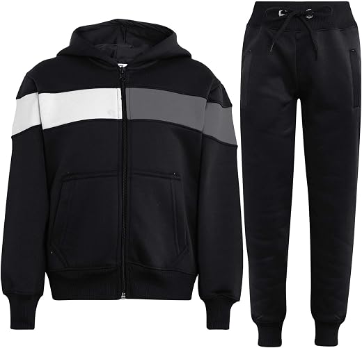 A2Z 4 Kids Girls Boys Unisex Tracksuit Designer's Contrast Panelled Fleece - T.SPlain 106 Black 7-8